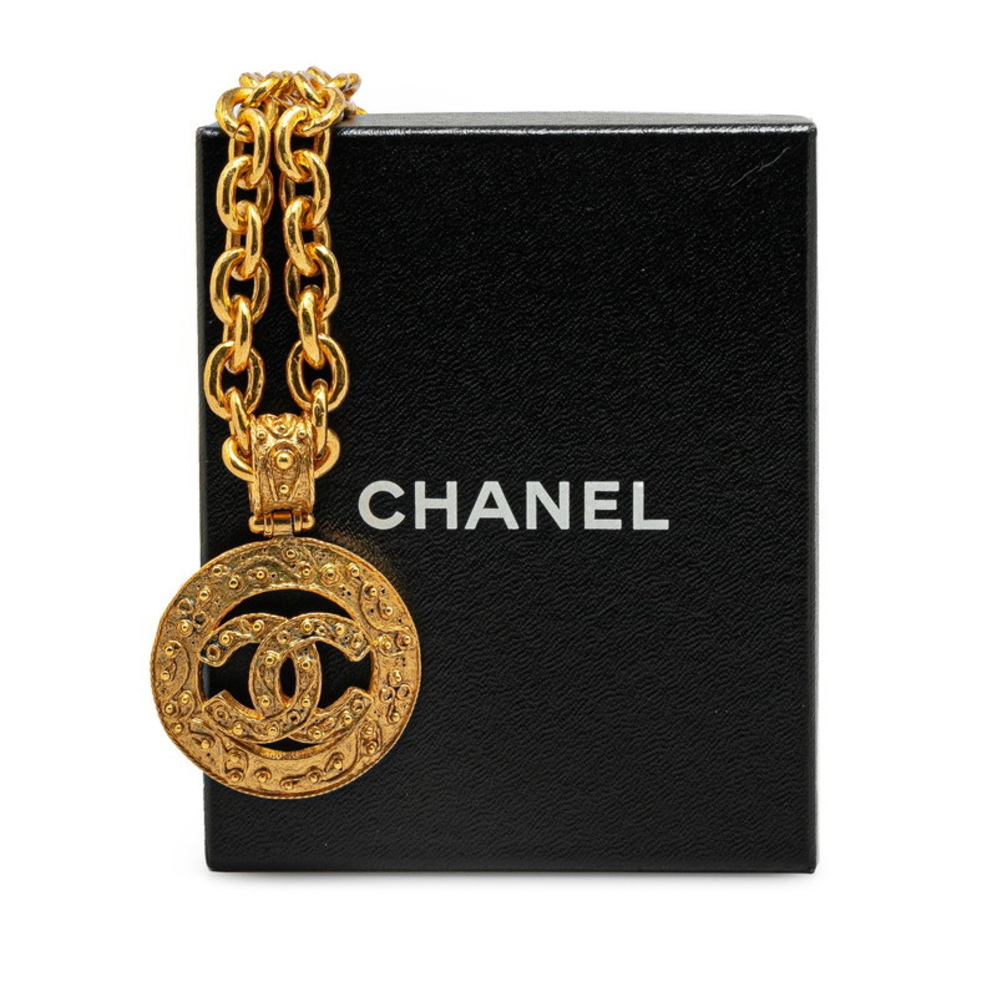 Chanel Coco Mark Round Circle Necklace Gold Plated Women's CHANEL