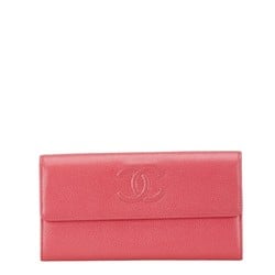 CHANEL Coco Mark Long Wallet Pink Caviar Skin Women's