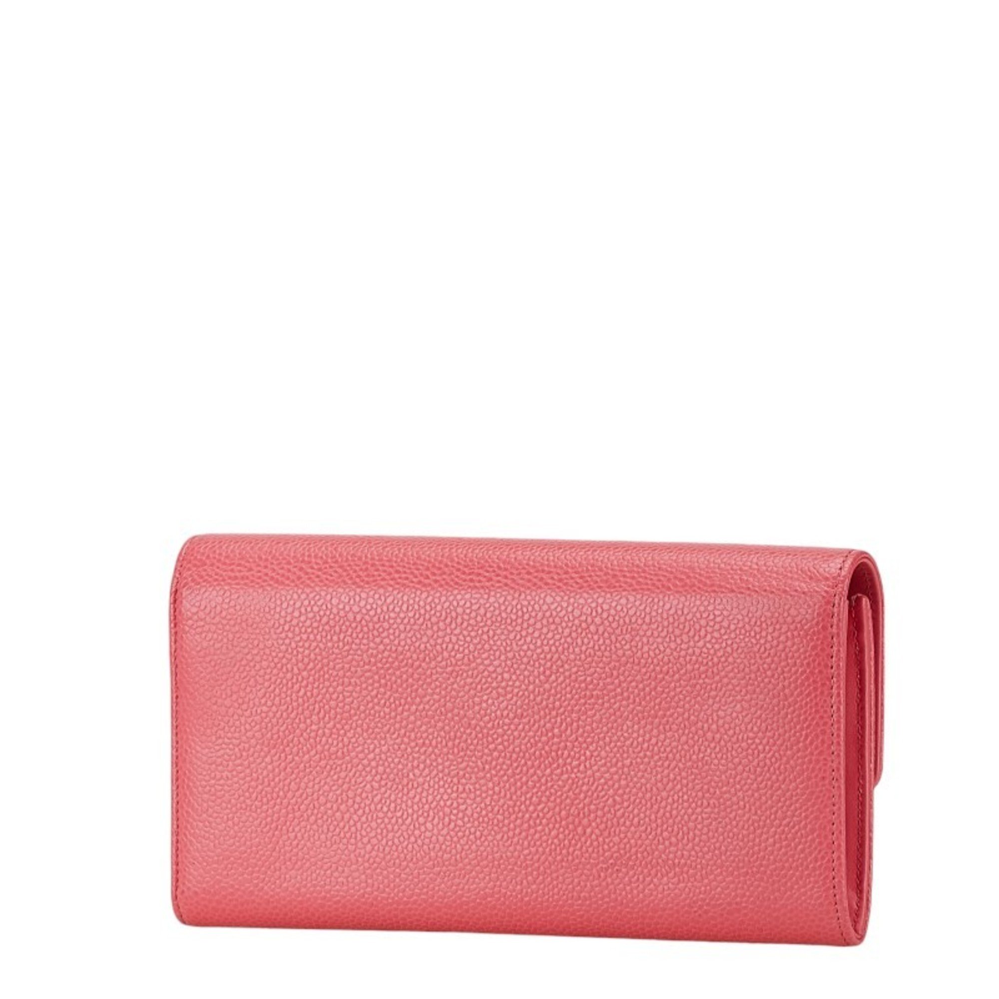 CHANEL Coco Mark Long Wallet Pink Caviar Skin Women's