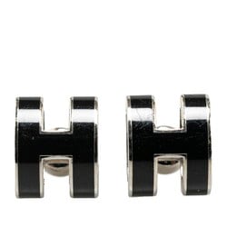 Hermes Pop Ash Earrings Silver Black Metal Women's HERMES