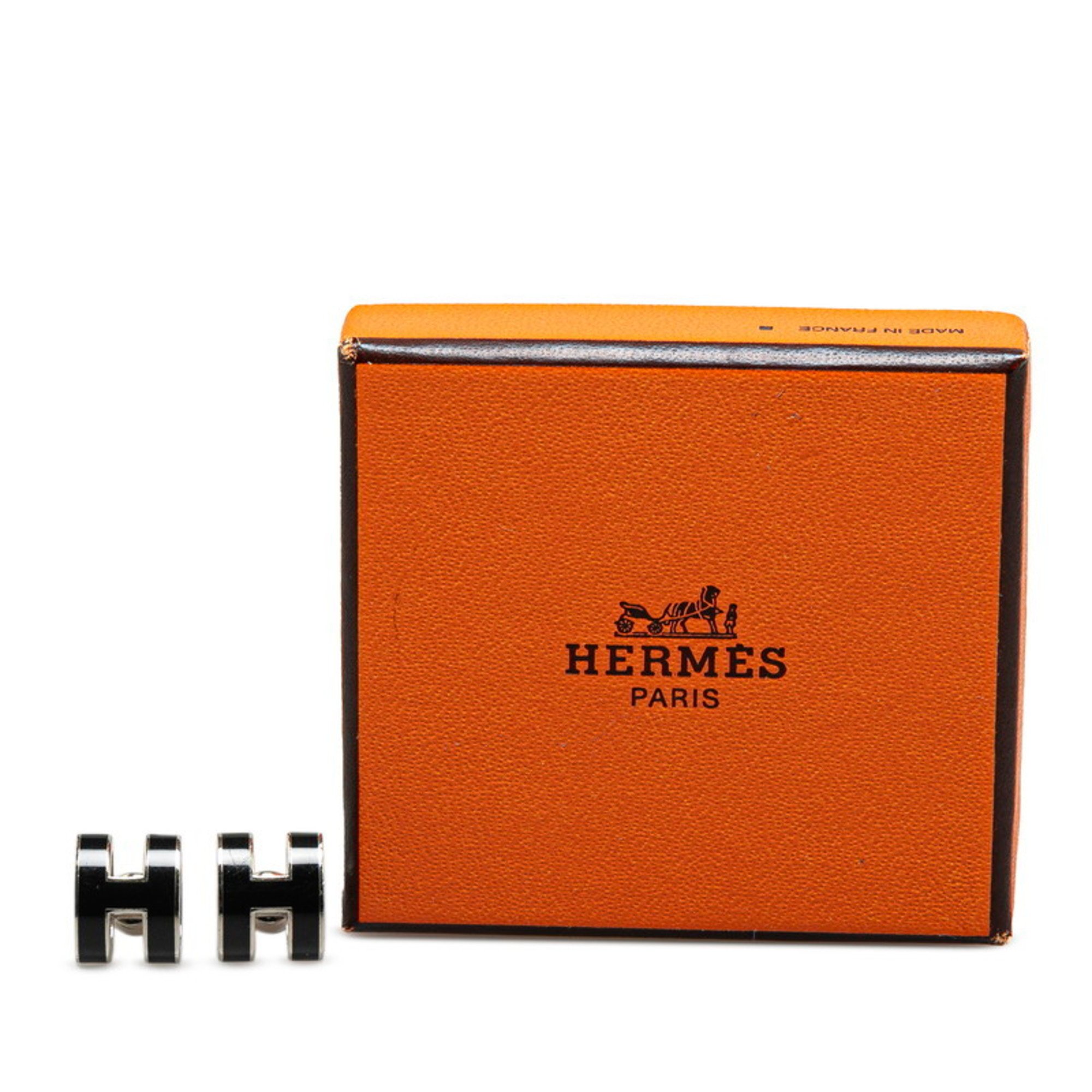 Hermes Pop Ash Earrings Silver Black Metal Women's HERMES