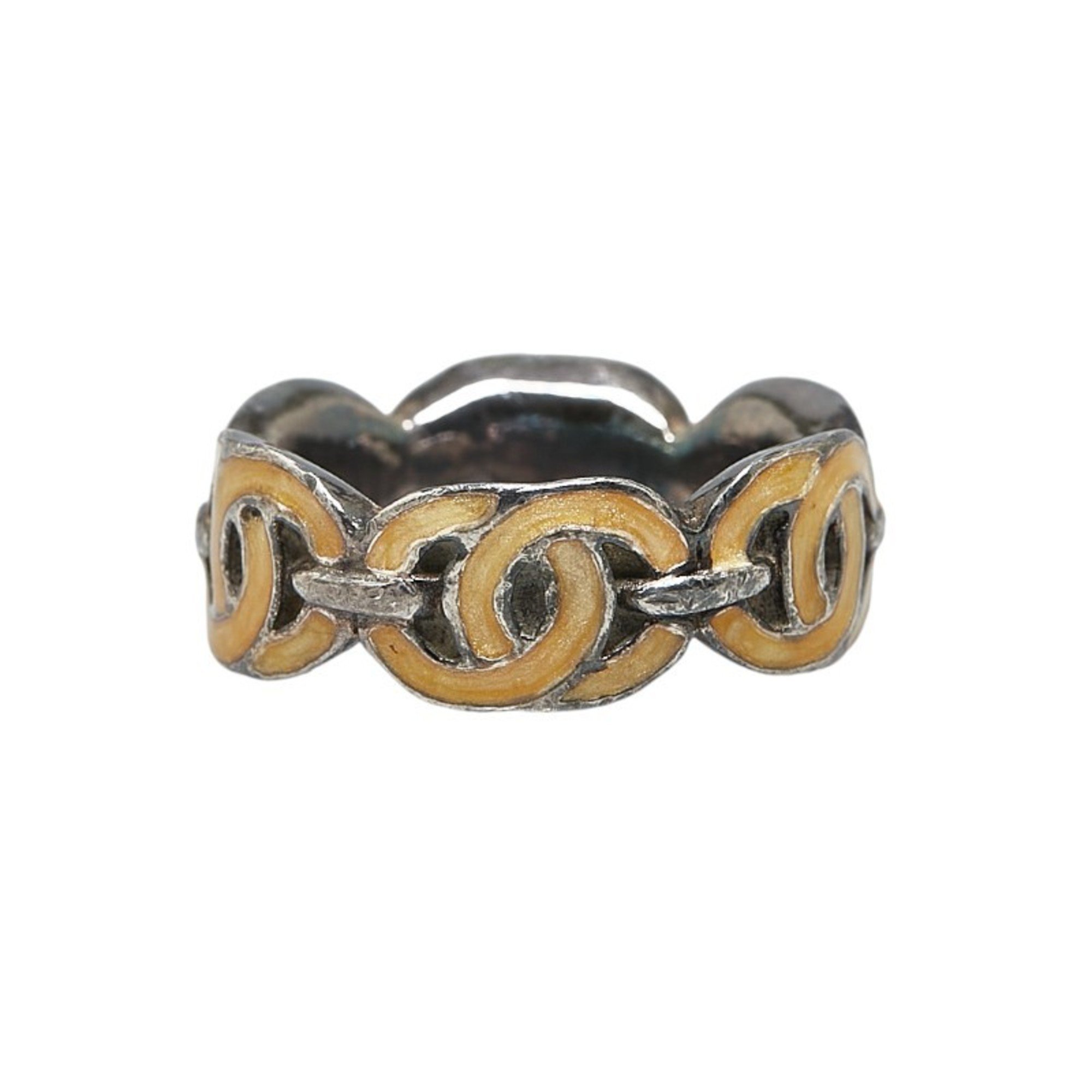 Chanel Coco Mark Ring, Silver, Beige, Metal, Women's, CHANEL