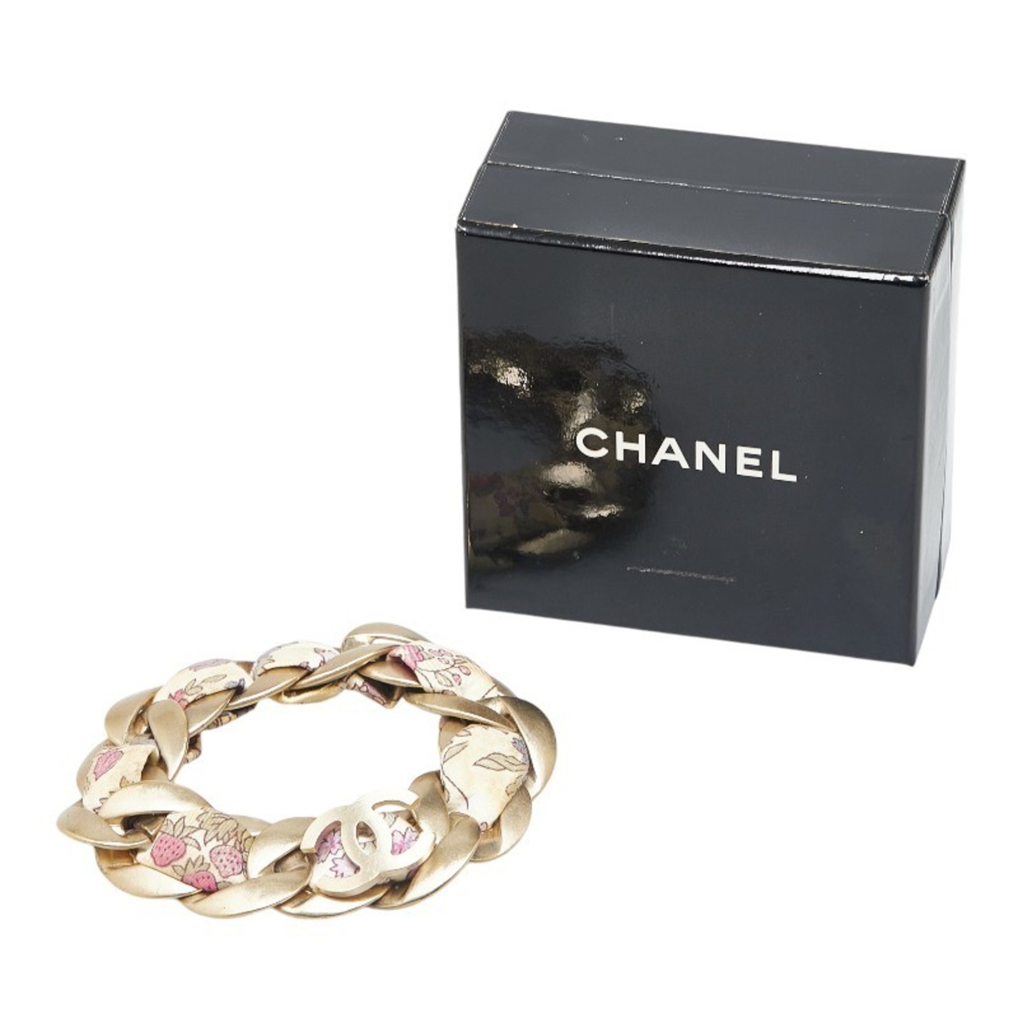 Chanel Coco Mark Flower Bracelet Gold Multicolor Plated Canvas Women's CHANEL