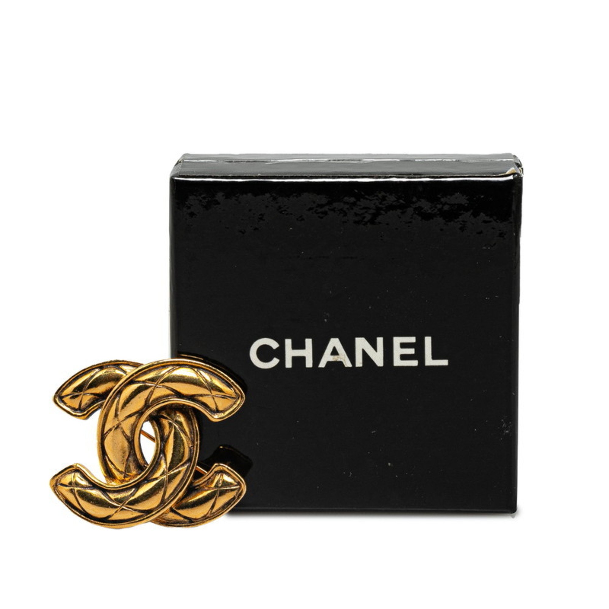 Chanel Matelasse Coco Mark Brooch Gold Plated Women's CHANEL