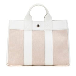 Hermes Foult PM Half Leather Handbag Tote Bag White Beige Canvas Women's HERMES