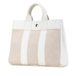 Hermes Foult PM Half Leather Handbag Tote Bag White Beige Canvas Women's HERMES