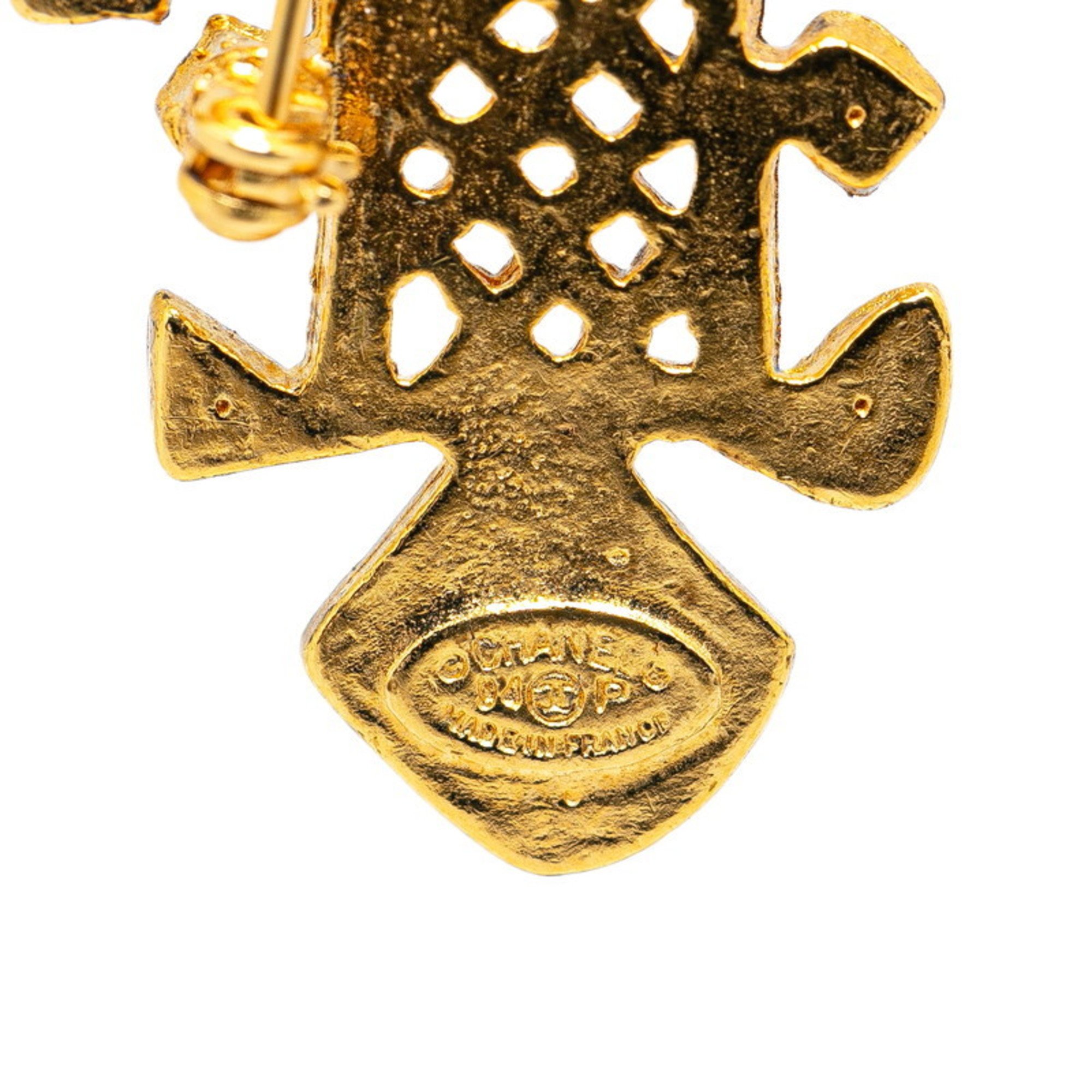 Chanel Coco Mark Cross Motif Brooch Gold Plated Women's CHANEL