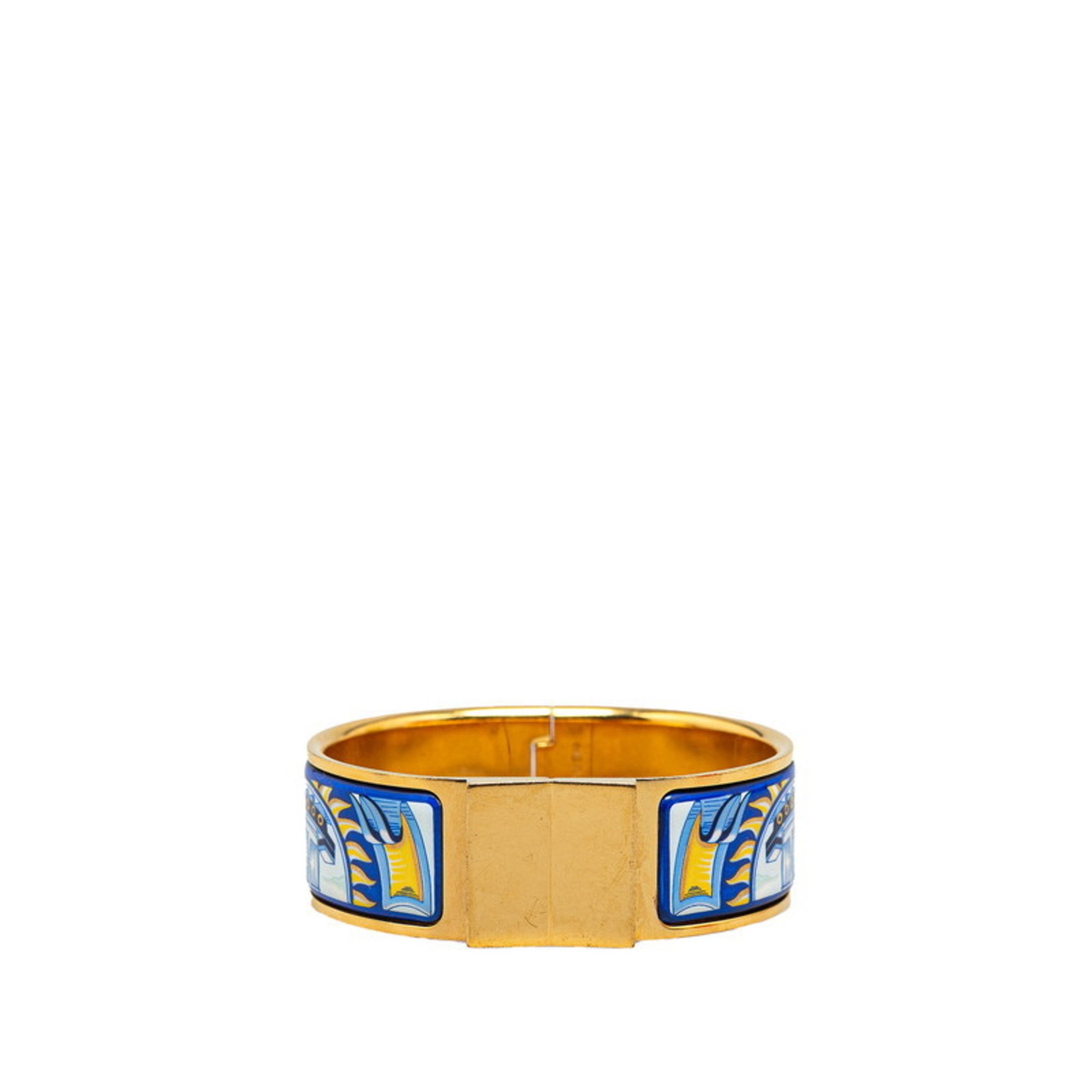 Hermes Rock enamel GM cloisonné bangle gold blue plating for women HERMES