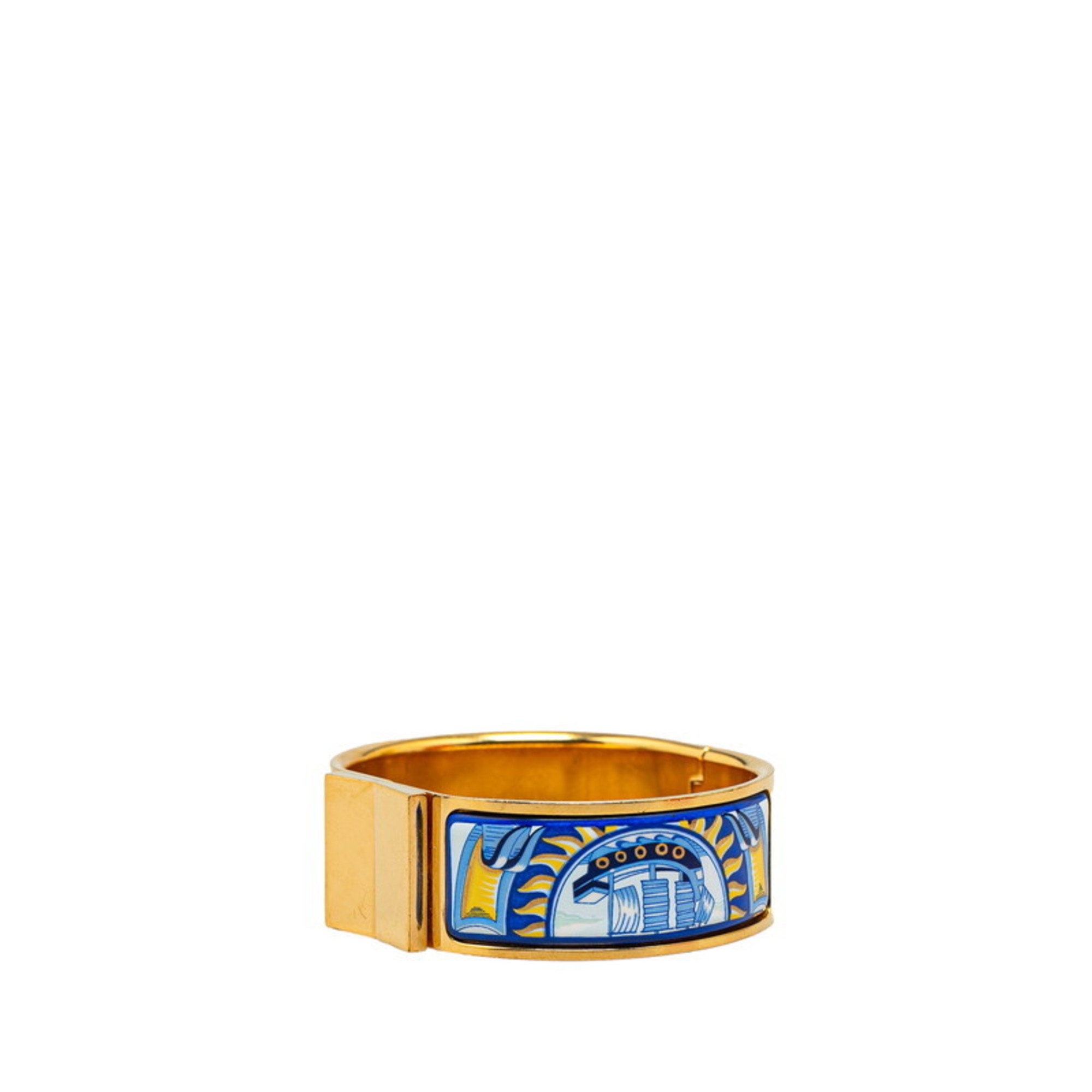 Hermes Rock enamel GM cloisonné bangle gold blue plating for women HERMES