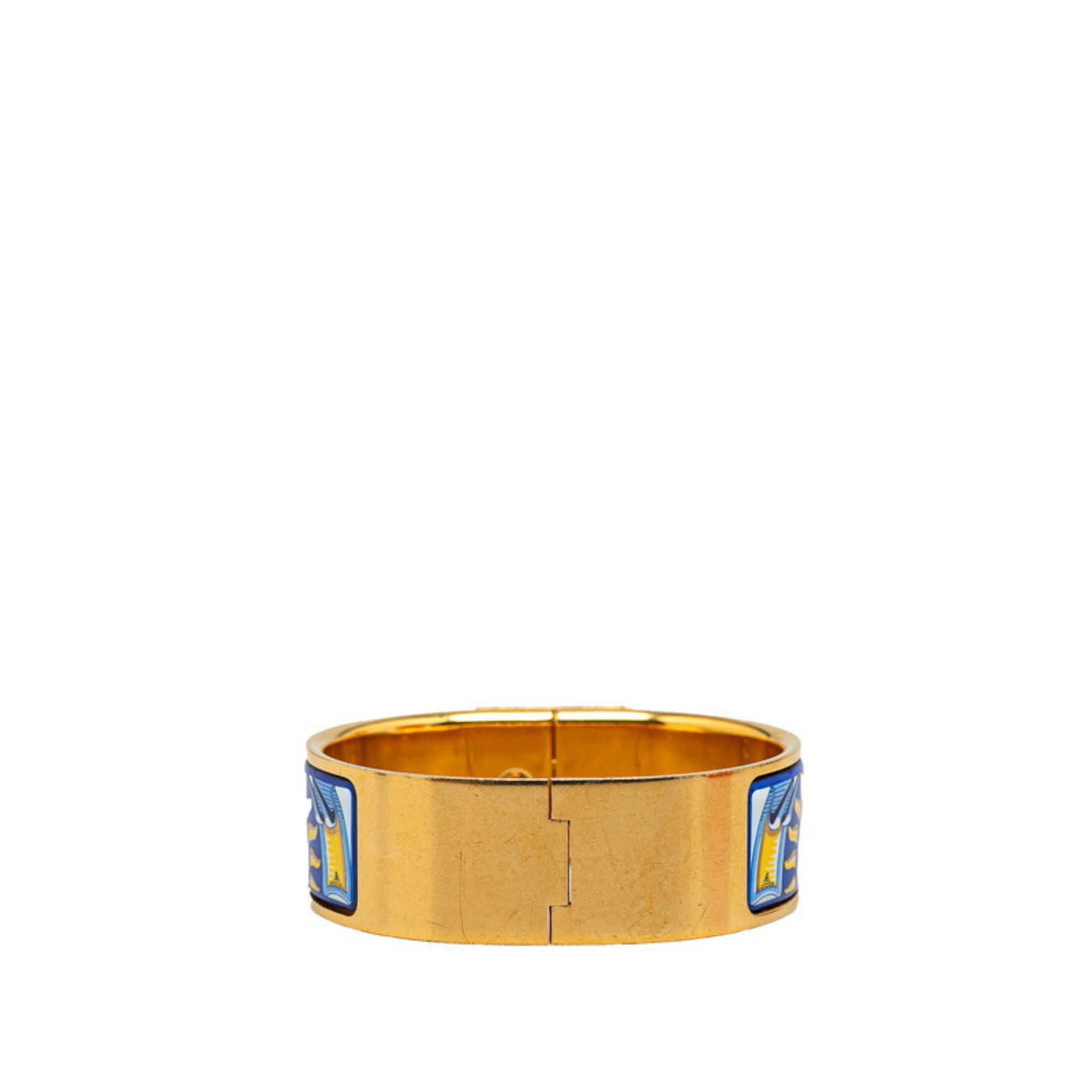 Hermes Rock enamel GM cloisonné bangle gold blue plating for women HERMES