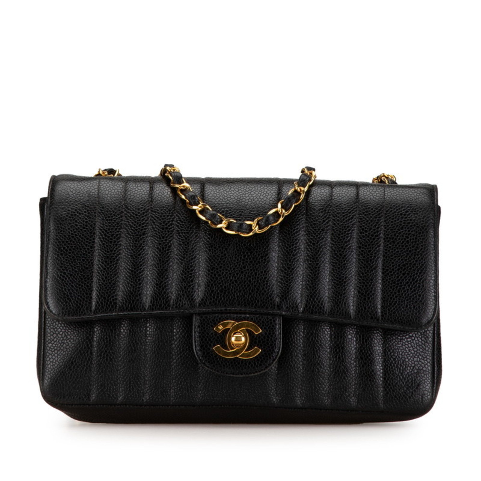 Chanel Mademoiselle Coco Mark Chain Shoulder Bag Black Caviar Skin Women's CHANEL