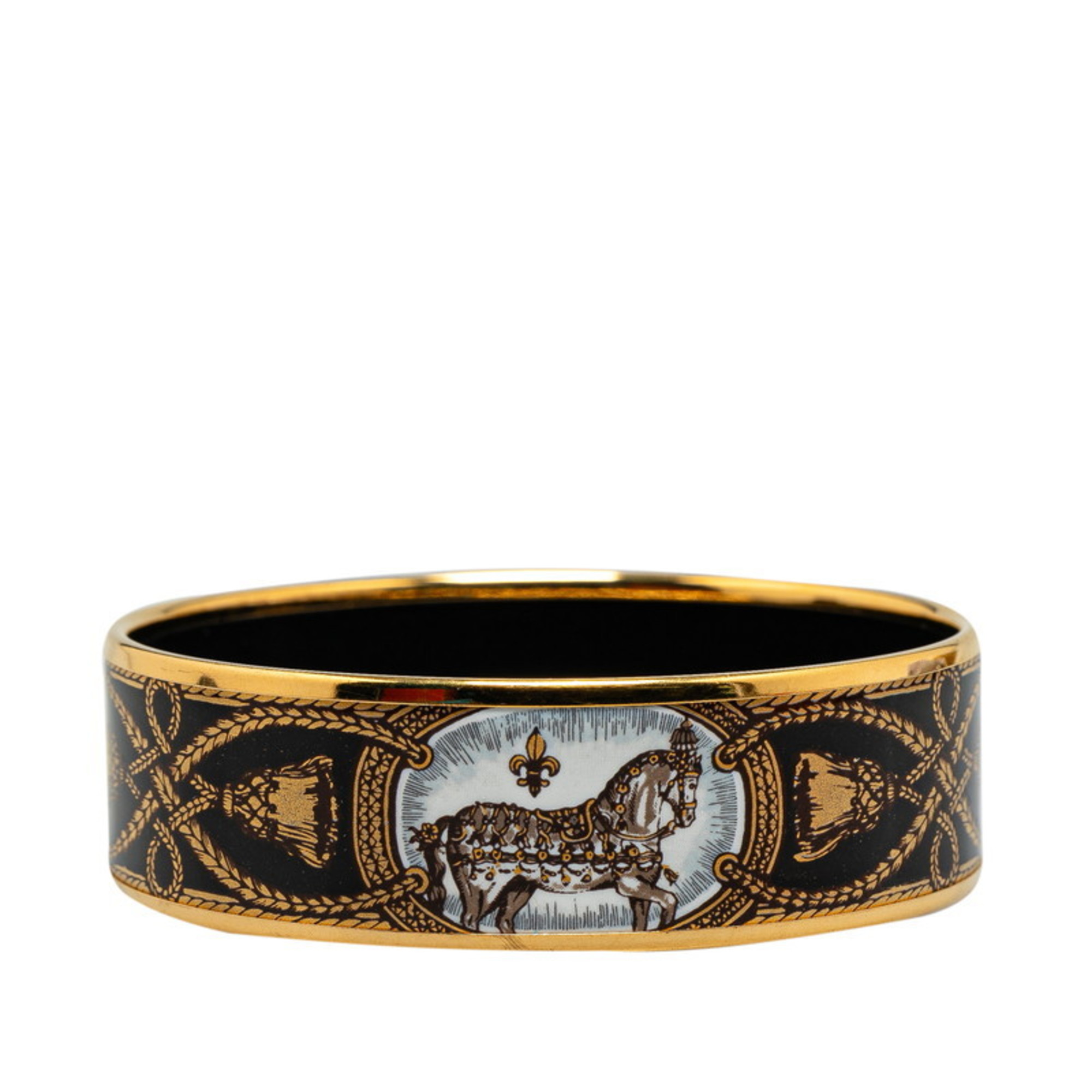 Hermes enamel GM cloisonné white horse bangle gold black plating ladies HERMES