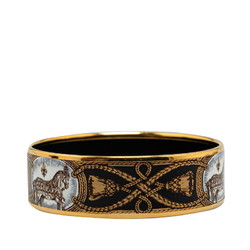 Hermes enamel GM cloisonné white horse bangle gold black plating ladies HERMES