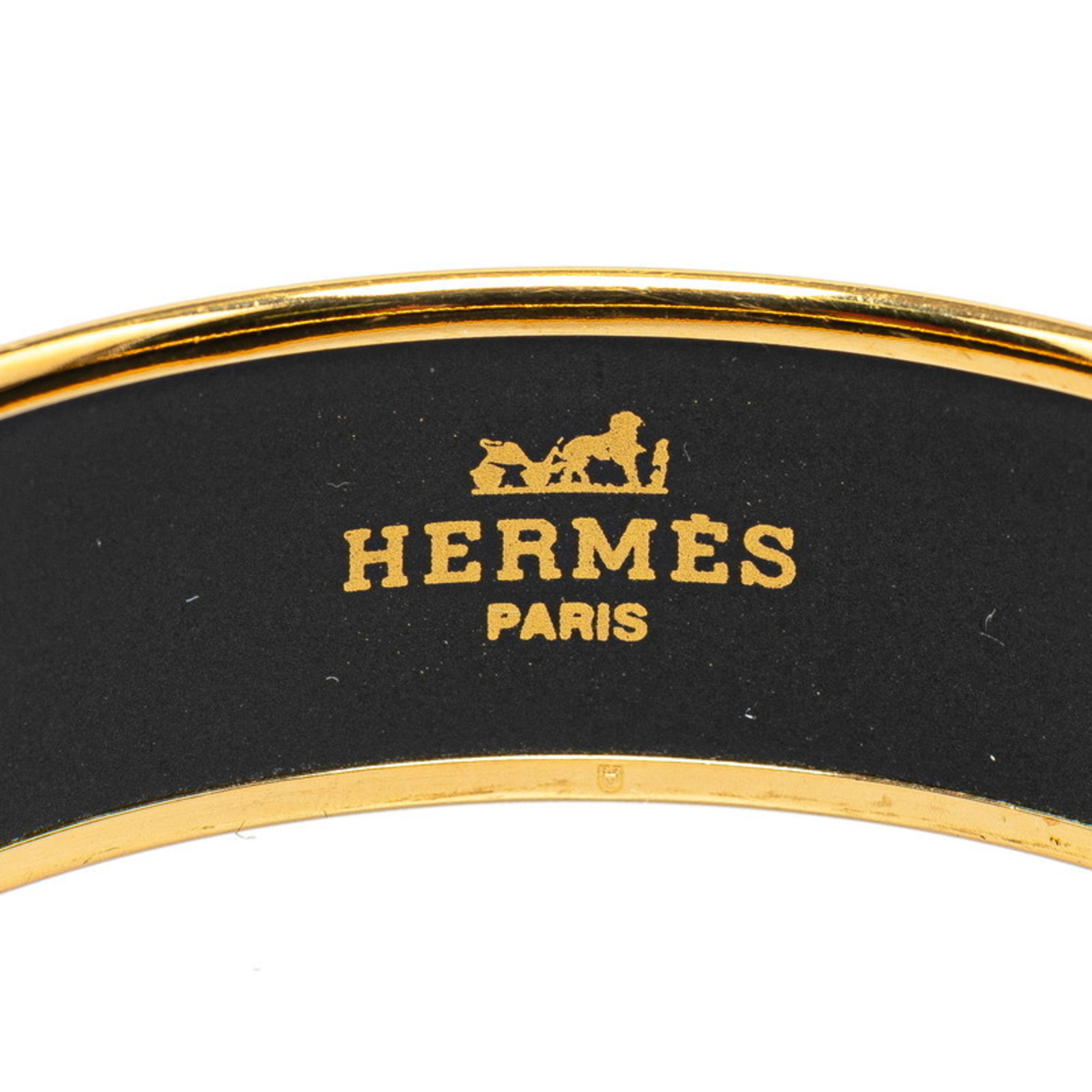 Hermes enamel GM cloisonné white horse bangle gold black plating ladies HERMES