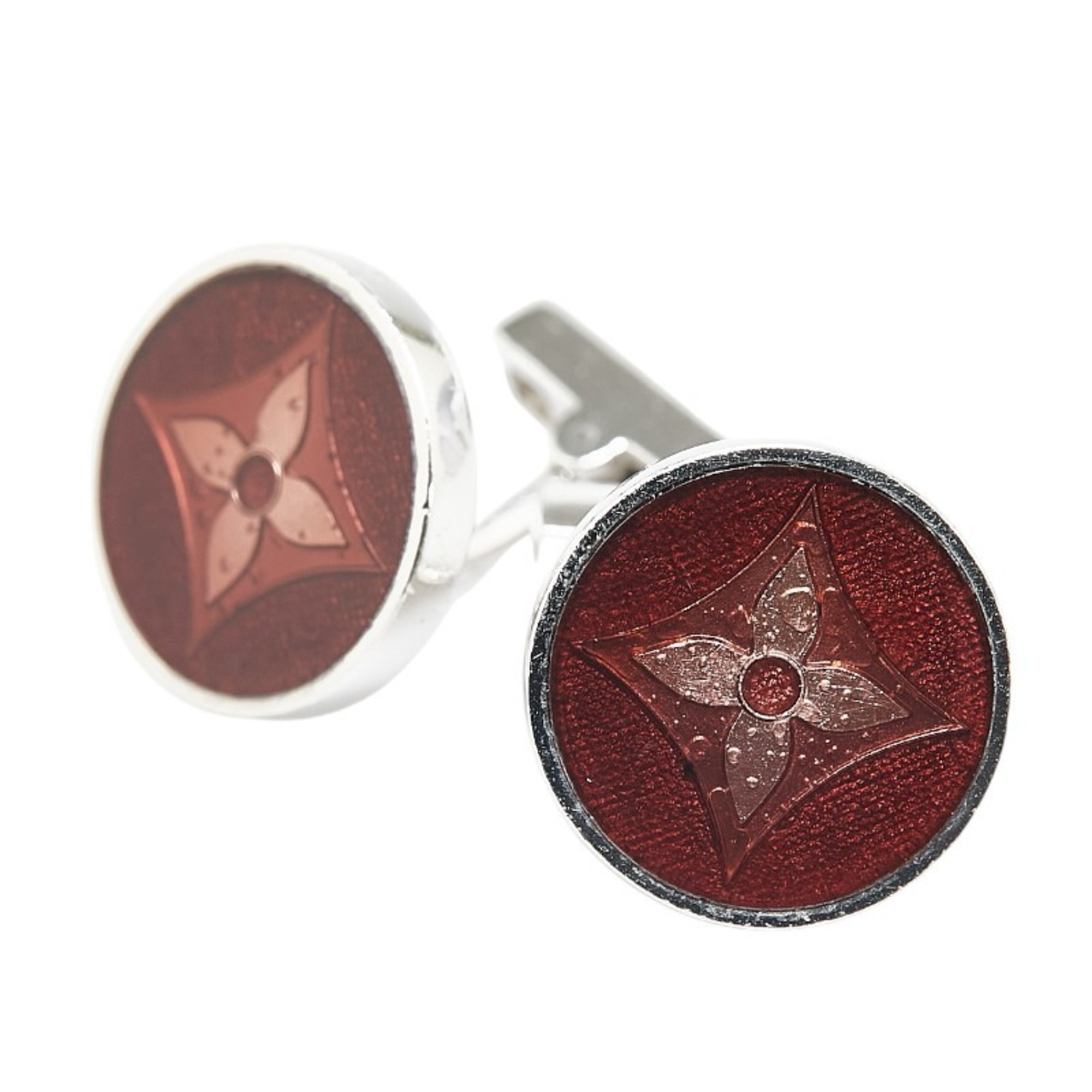 Louis Vuitton Bouton de Manchette Fleur Cufflinks M64482 Silver Brown SV925 Women's LOUIS VUITTON