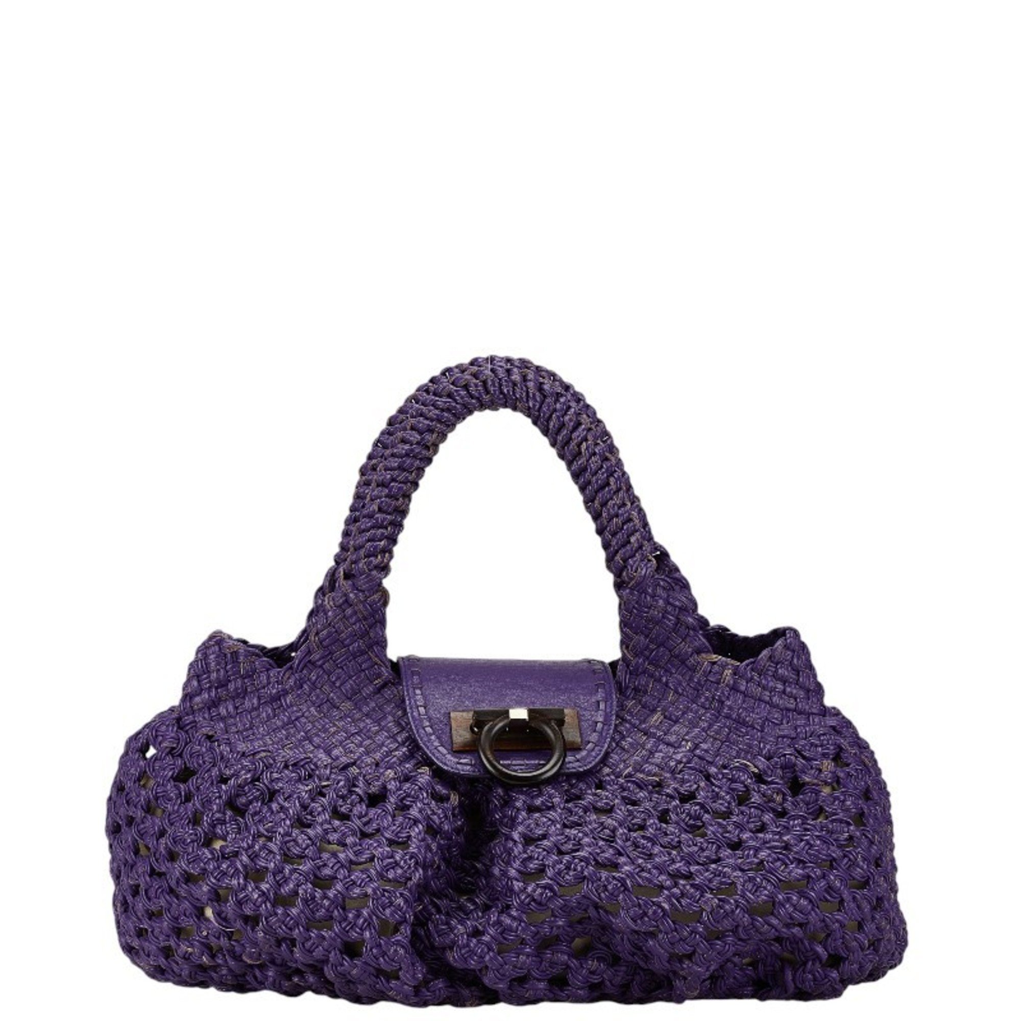 Salvatore Ferragamo Gancini handbag tote bag purple raffia women's