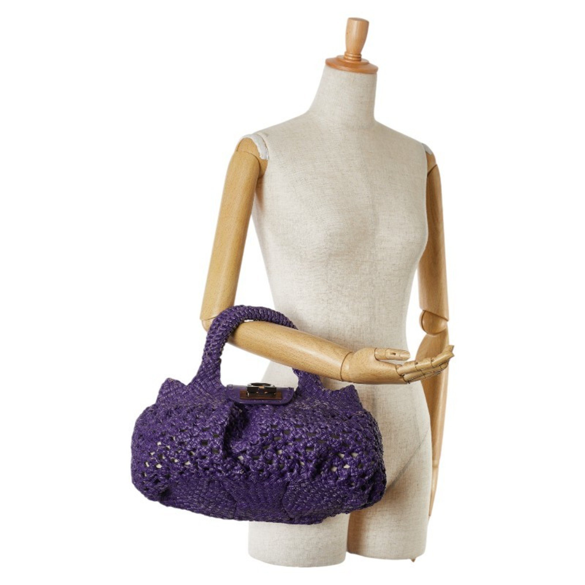 Salvatore Ferragamo Gancini handbag tote bag purple raffia women's