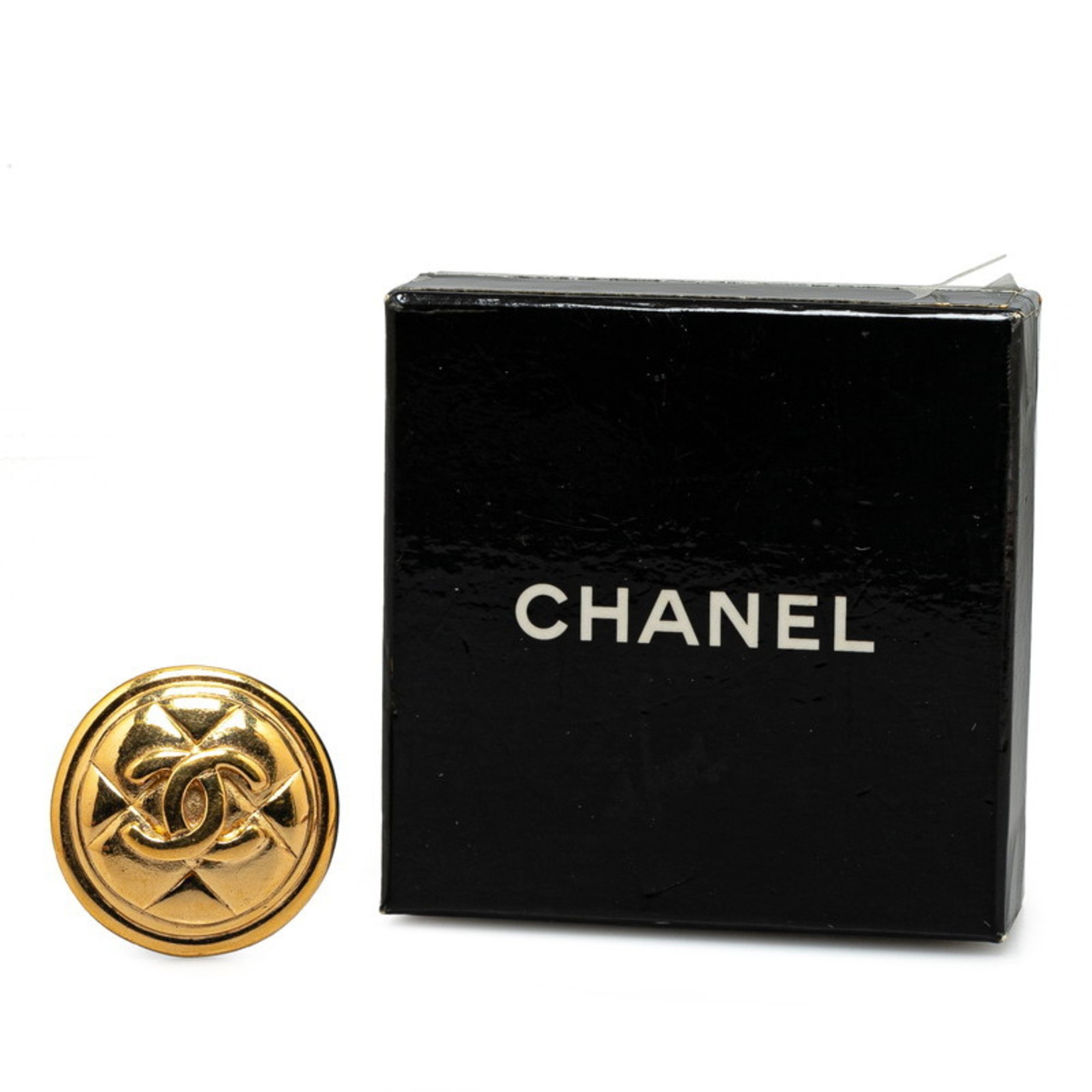 Chanel Matelasse Coco Mark Brooch Gold Plated Women's CHANEL