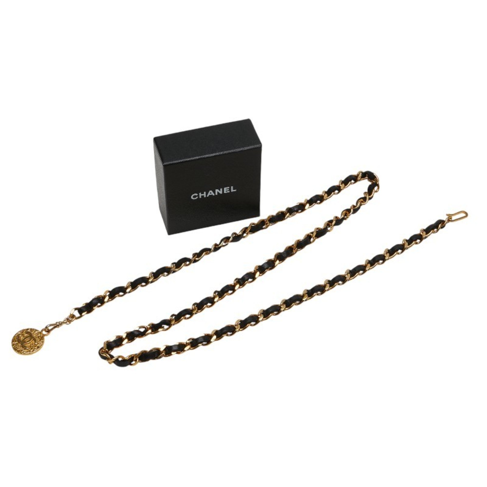 Chanel Coco Mark Chain Belt Gold Black Plated Leather Men's CHANEL