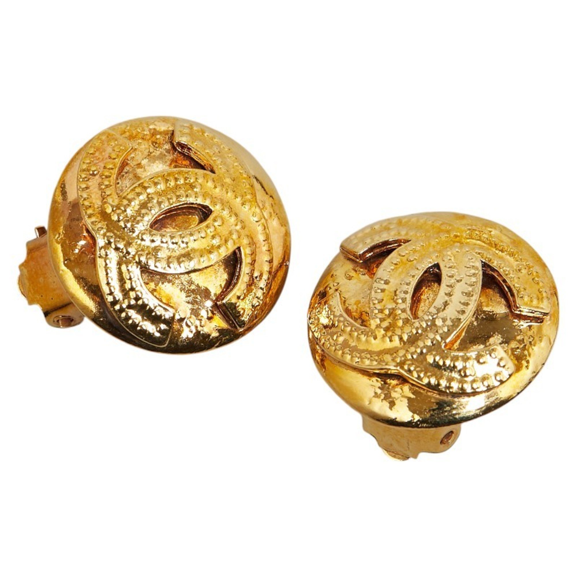 Chanel Coco Mark Earrings Gold Plated Women's CHANEL