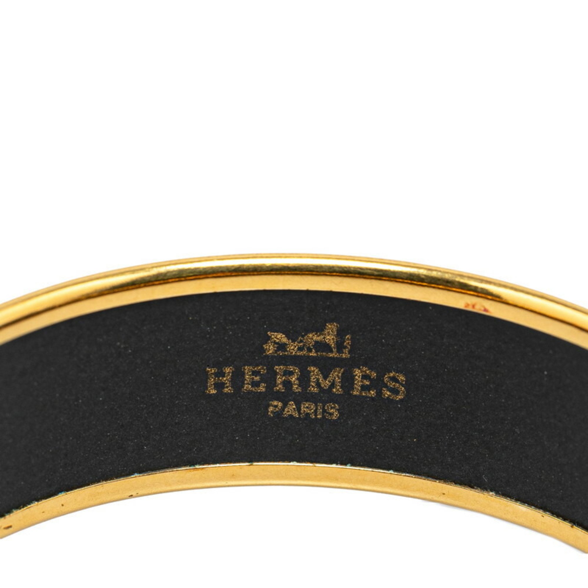 Hermes GM Emaille Horse Jockey Bangle Brown Gold Plated Women's HERMES