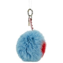 FENDI Pompom Stud Charm Keychain Blue Pink Faux Fur Leather Women's