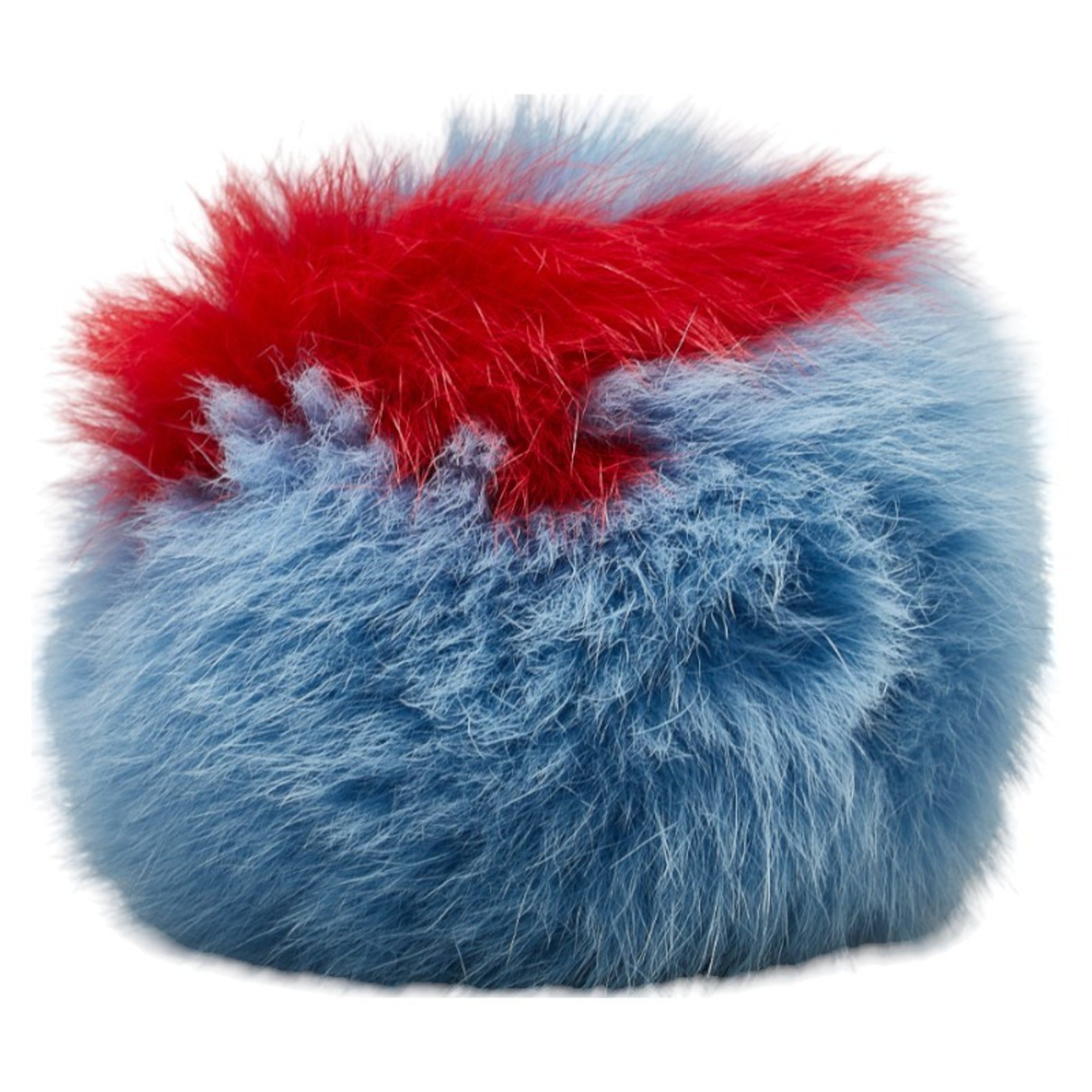 FENDI Pompom Stud Charm Keychain Blue Pink Faux Fur Leather Women's