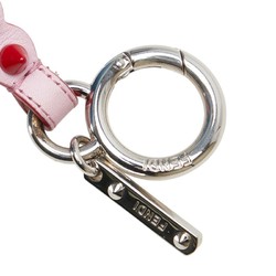 FENDI Pompom Stud Charm Keychain Blue Pink Faux Fur Leather Women's