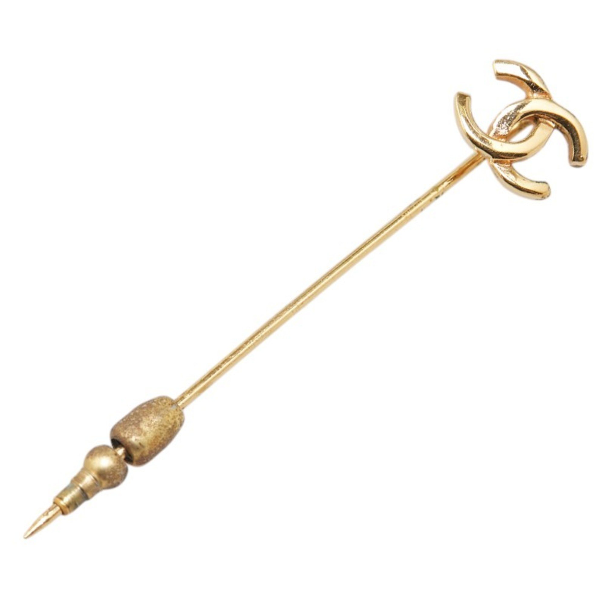 Chanel Coco Mark Pin Brooch Gold Plated Women's CHANEL