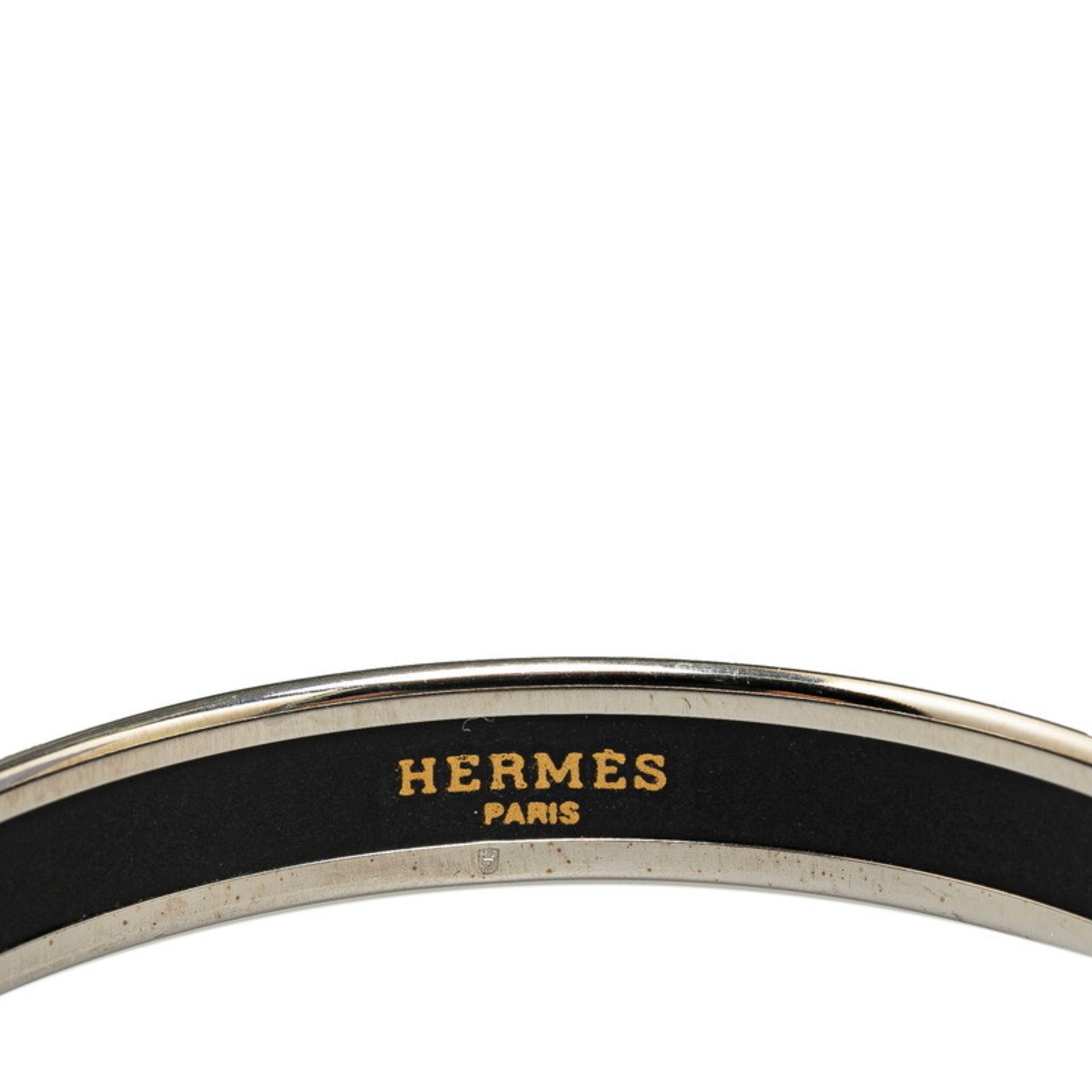 Hermes Enamel PM Cloisonne Bangle Silver Black Metal Women's HERMES