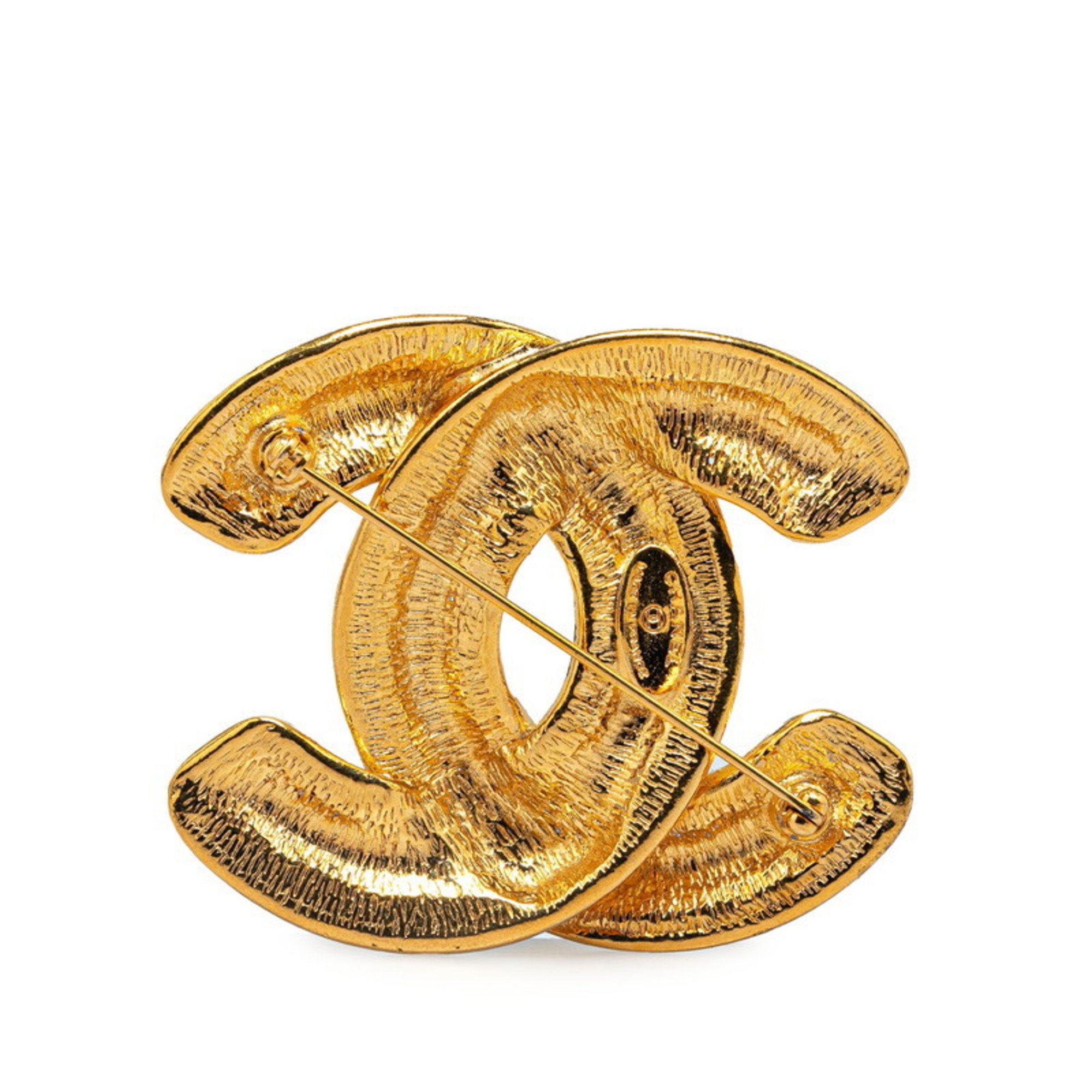 Chanel Matelasse Coco Mark Brooch Gold Plated Women's CHANEL