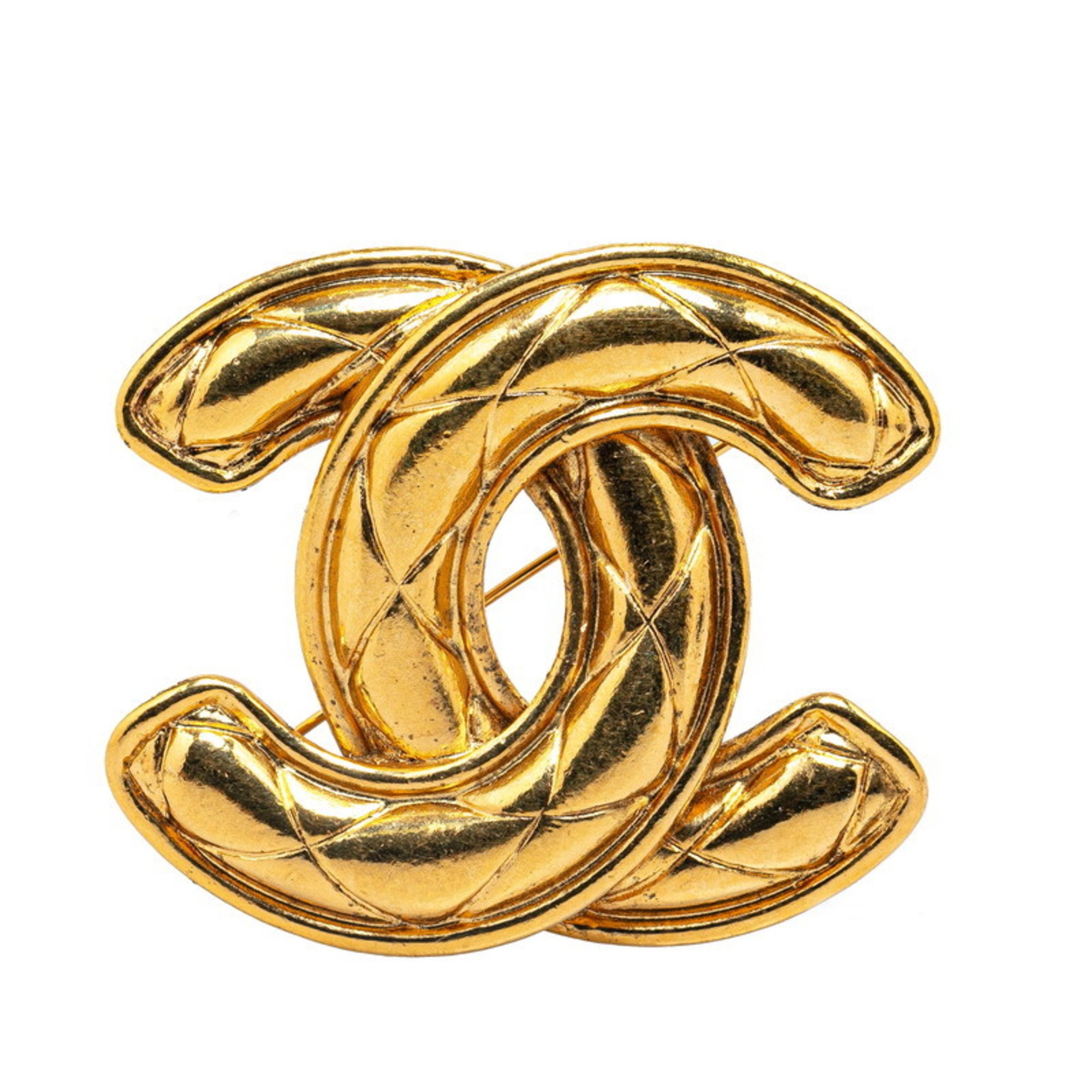 Chanel Matelasse Coco Mark Brooch Gold Plated Women's CHANEL