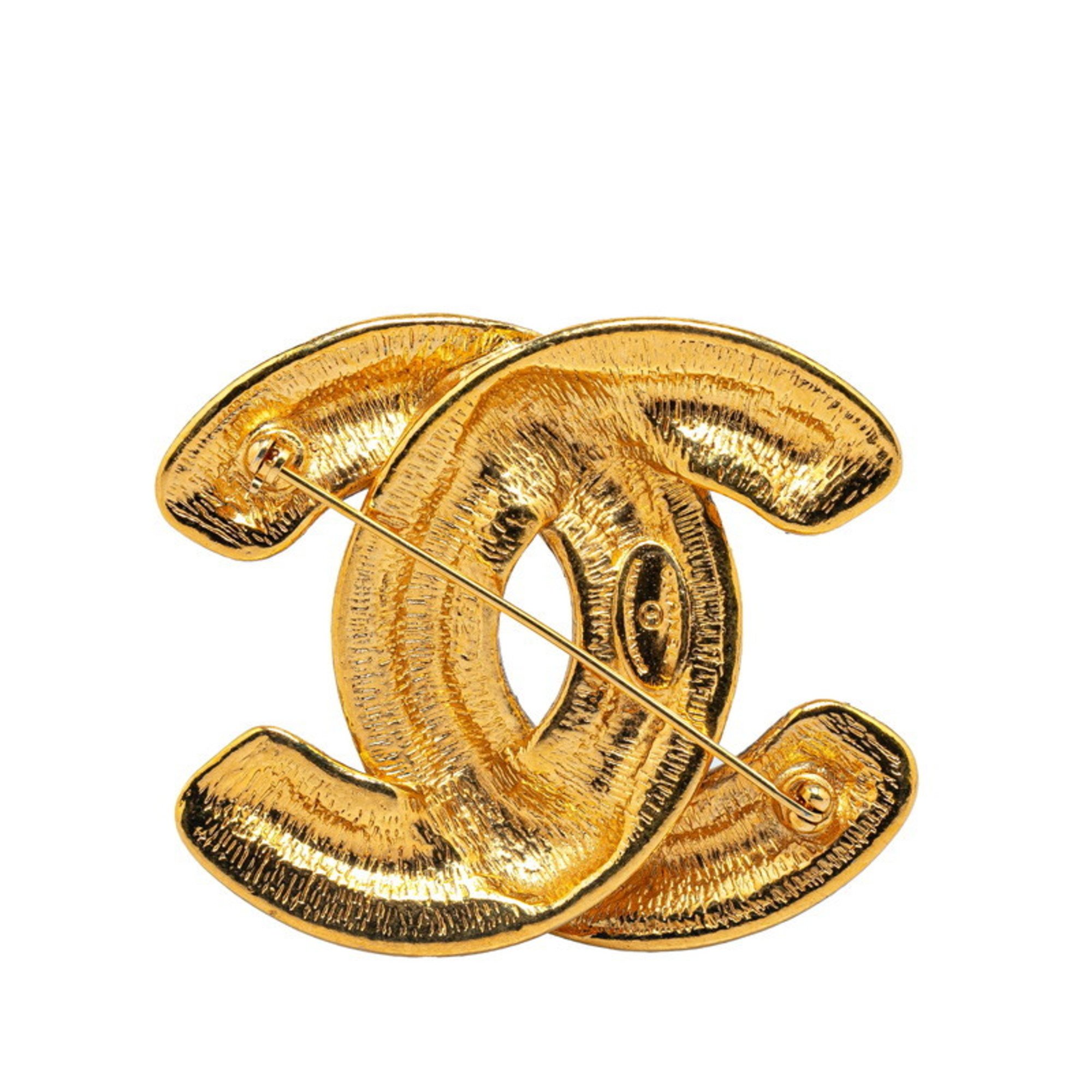 Chanel Matelasse Coco Mark Brooch Gold Plated Women's CHANEL