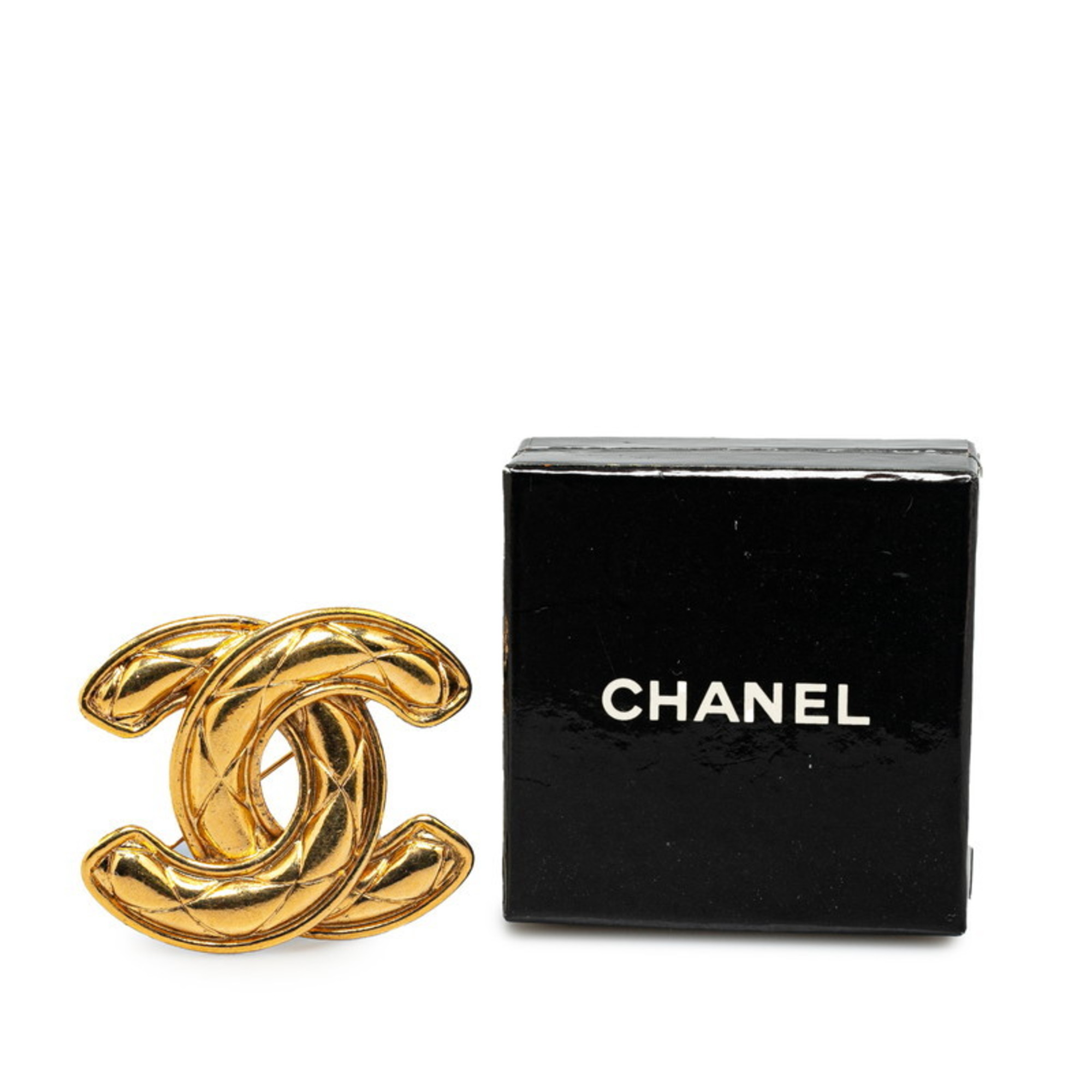 Chanel Matelasse Coco Mark Brooch Gold Plated Women's CHANEL