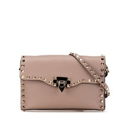 Valentino Rockstud Shoulder Bag Pink Leather Women's