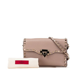 Valentino Rockstud Shoulder Bag Pink Leather Women's