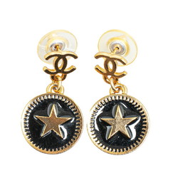 Chanel Coco Mark Star Motif Earrings Gold Black Plated Plastic Women's CHANEL