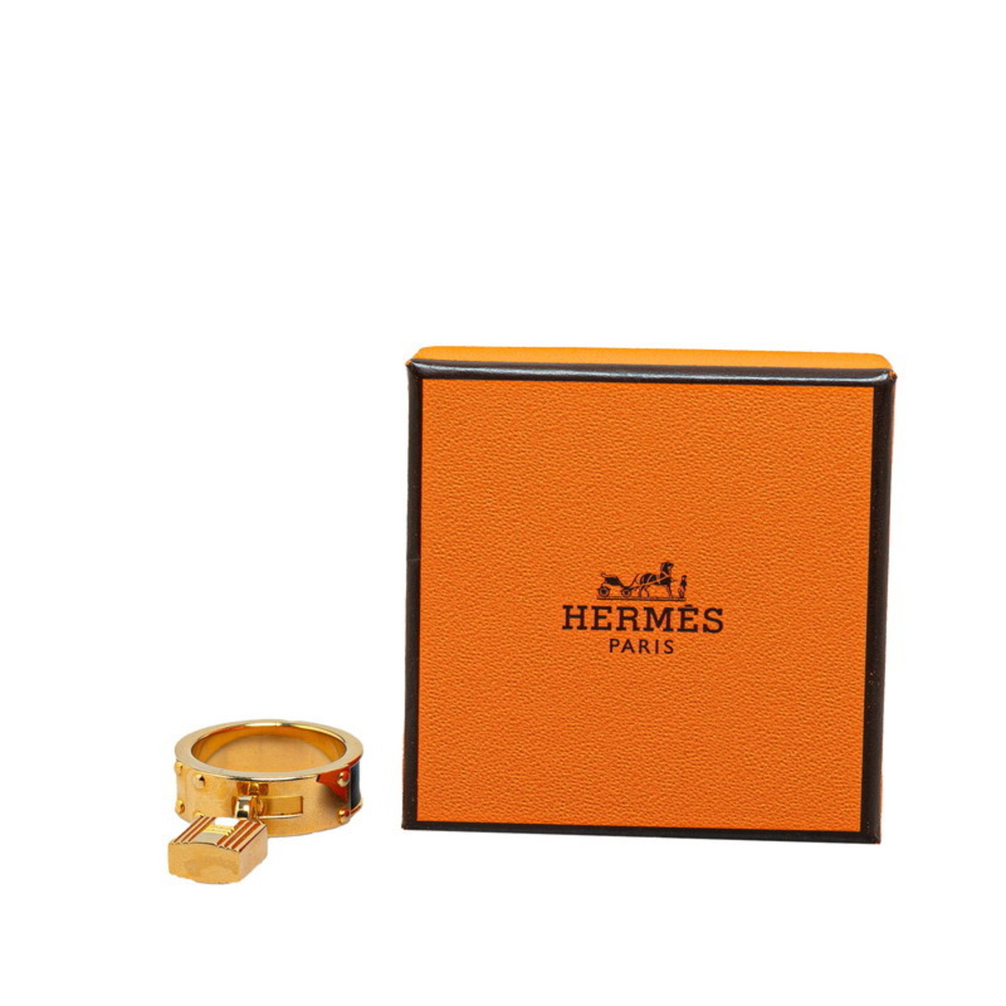 Hermes Kelly Cadena Key Scarf Ring Gold Black Plated Women's HERMES