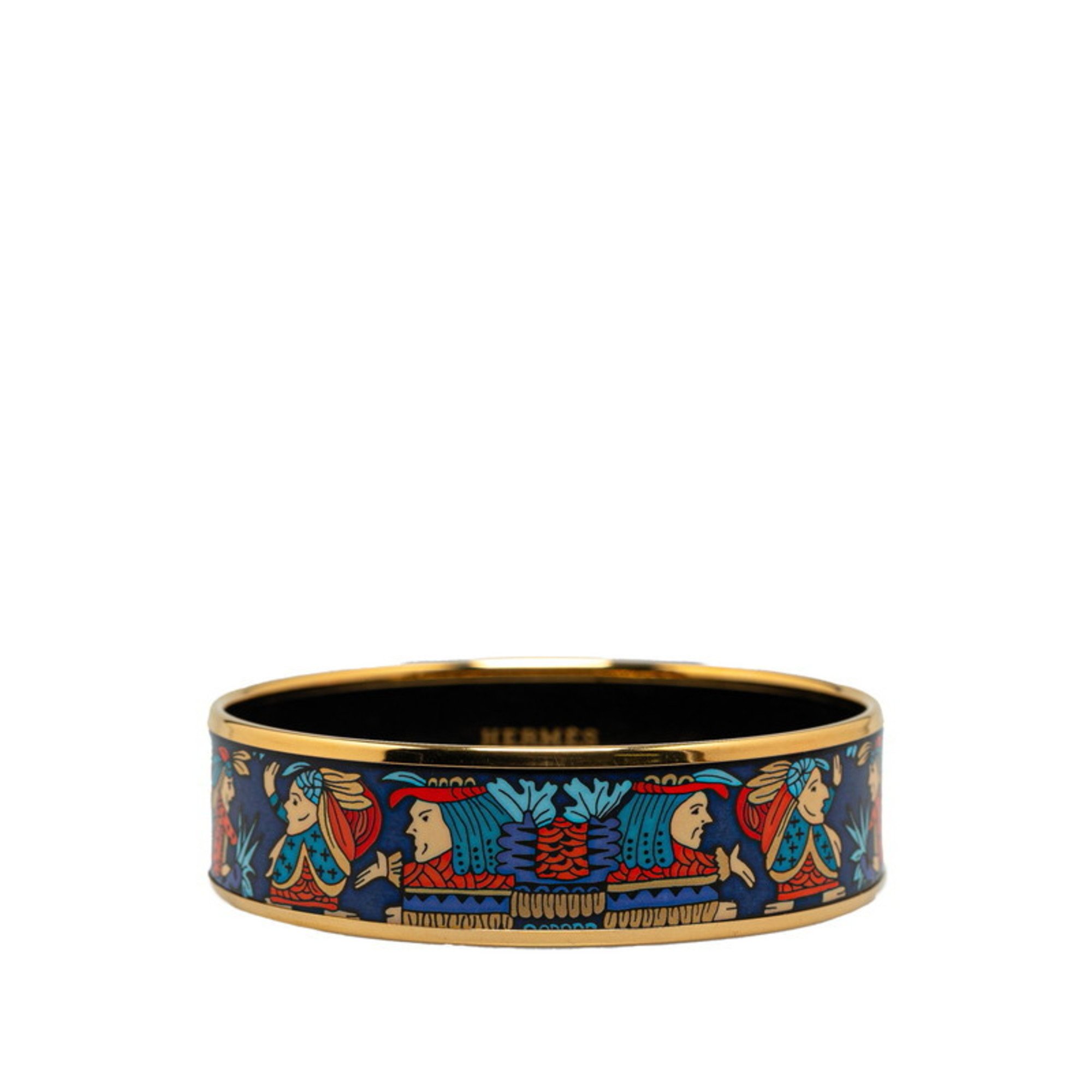 Hermes enamel GM cloisonné primitive man bangle bracelet gold blue plating ladies HERMES