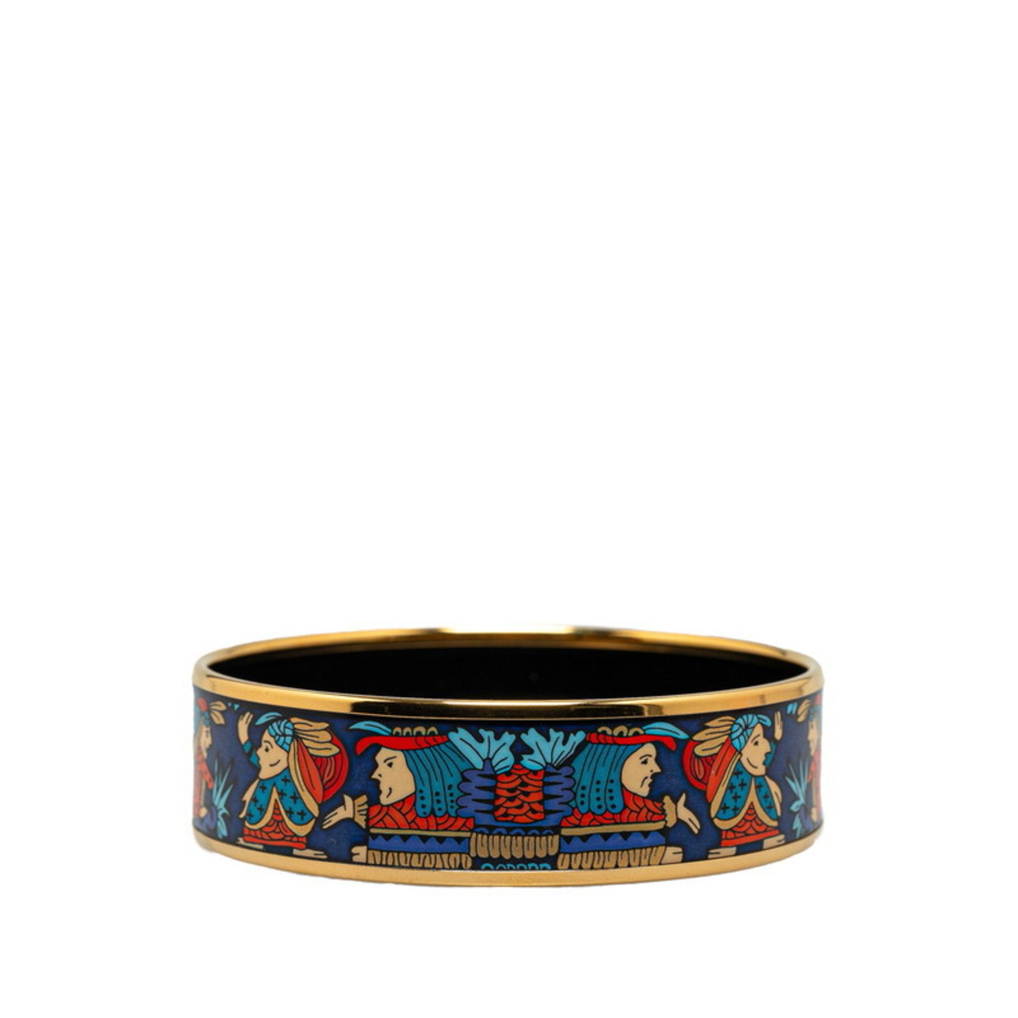 Hermes enamel GM cloisonné primitive man bangle bracelet gold blue plating ladies HERMES