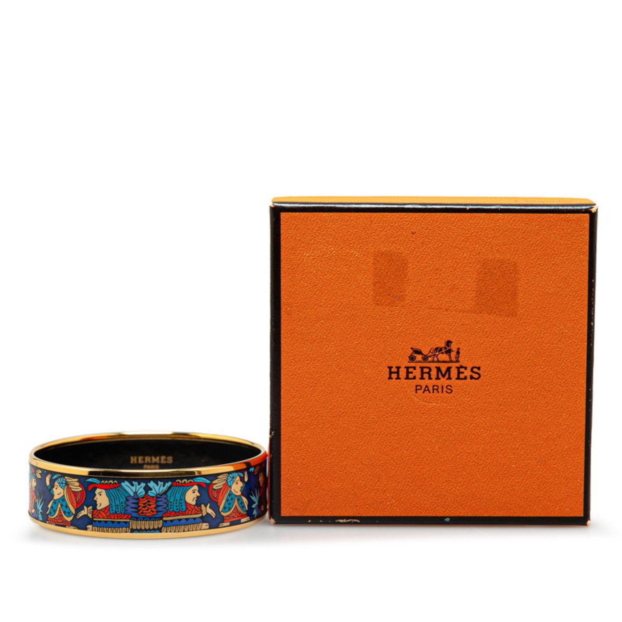 Hermes enamel GM cloisonné primitive man bangle bracelet gold blue plating ladies HERMES