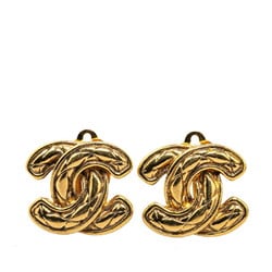 Chanel Coco Mark Matelasse Earrings Gold Plated Women's CHANEL