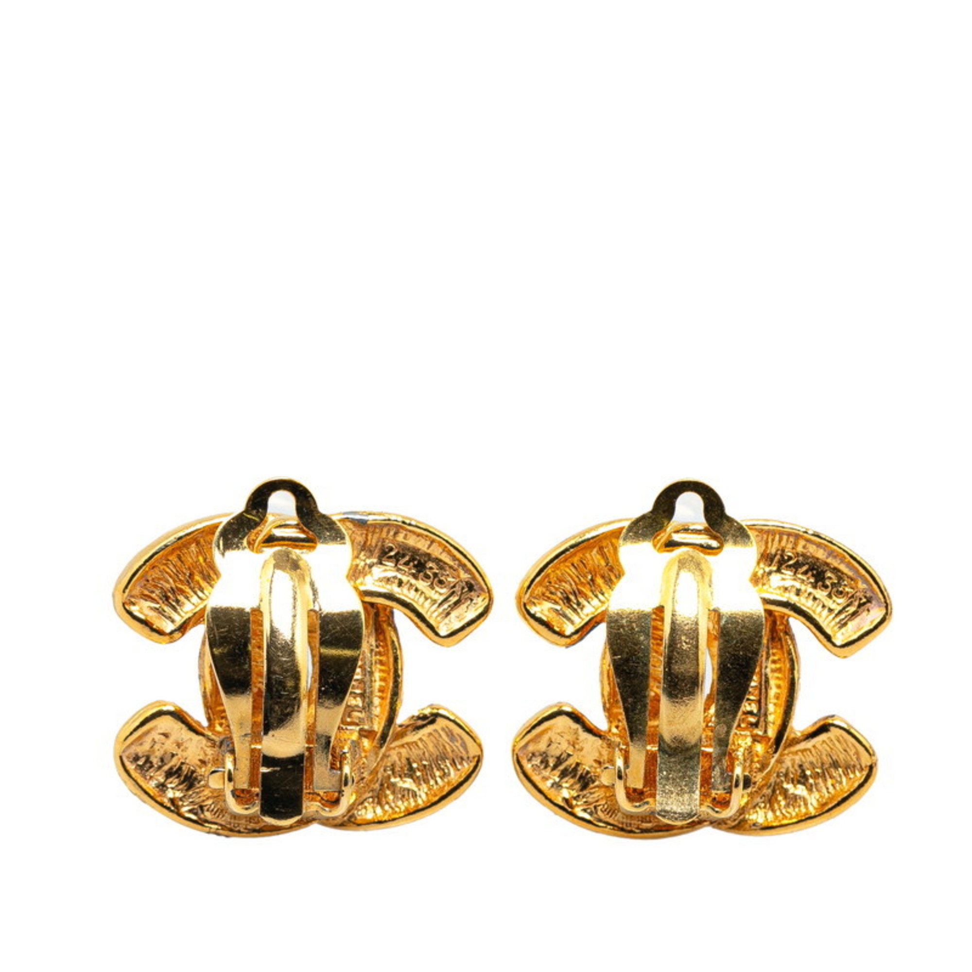 Chanel Coco Mark Matelasse Earrings Gold Plated Women's CHANEL