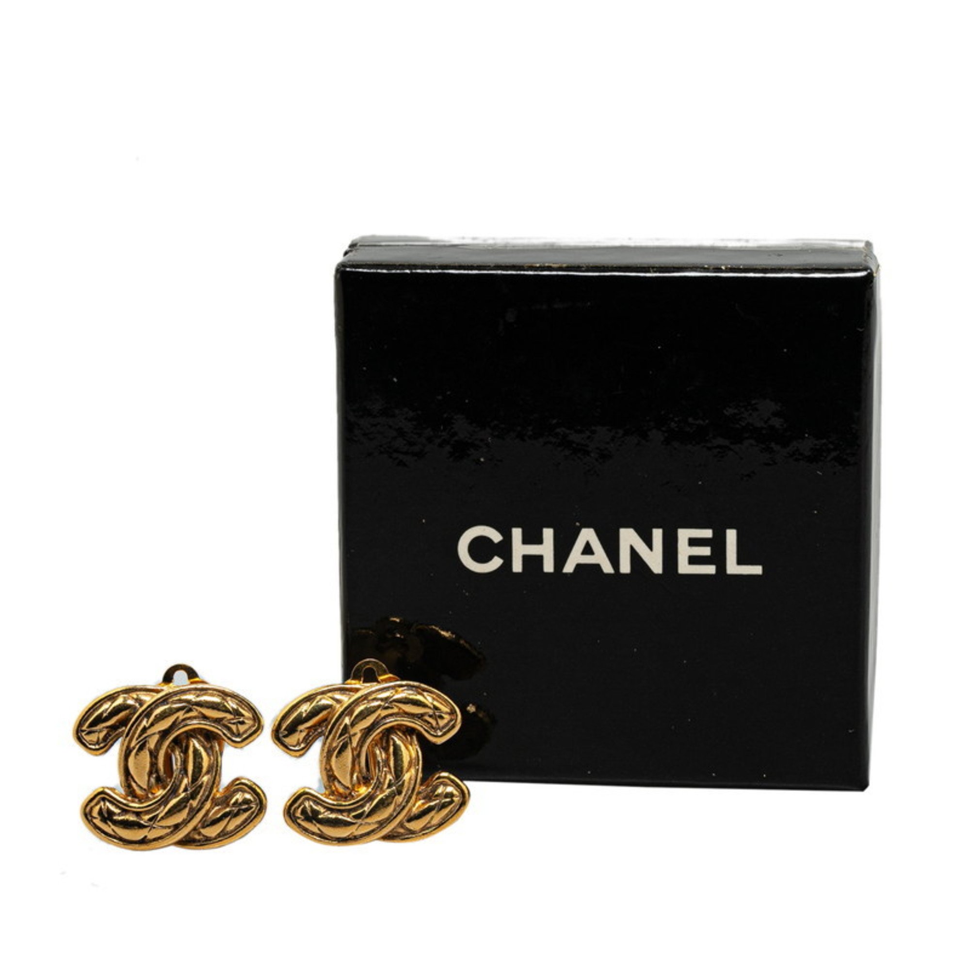 Chanel Coco Mark Matelasse Earrings Gold Plated Women's CHANEL