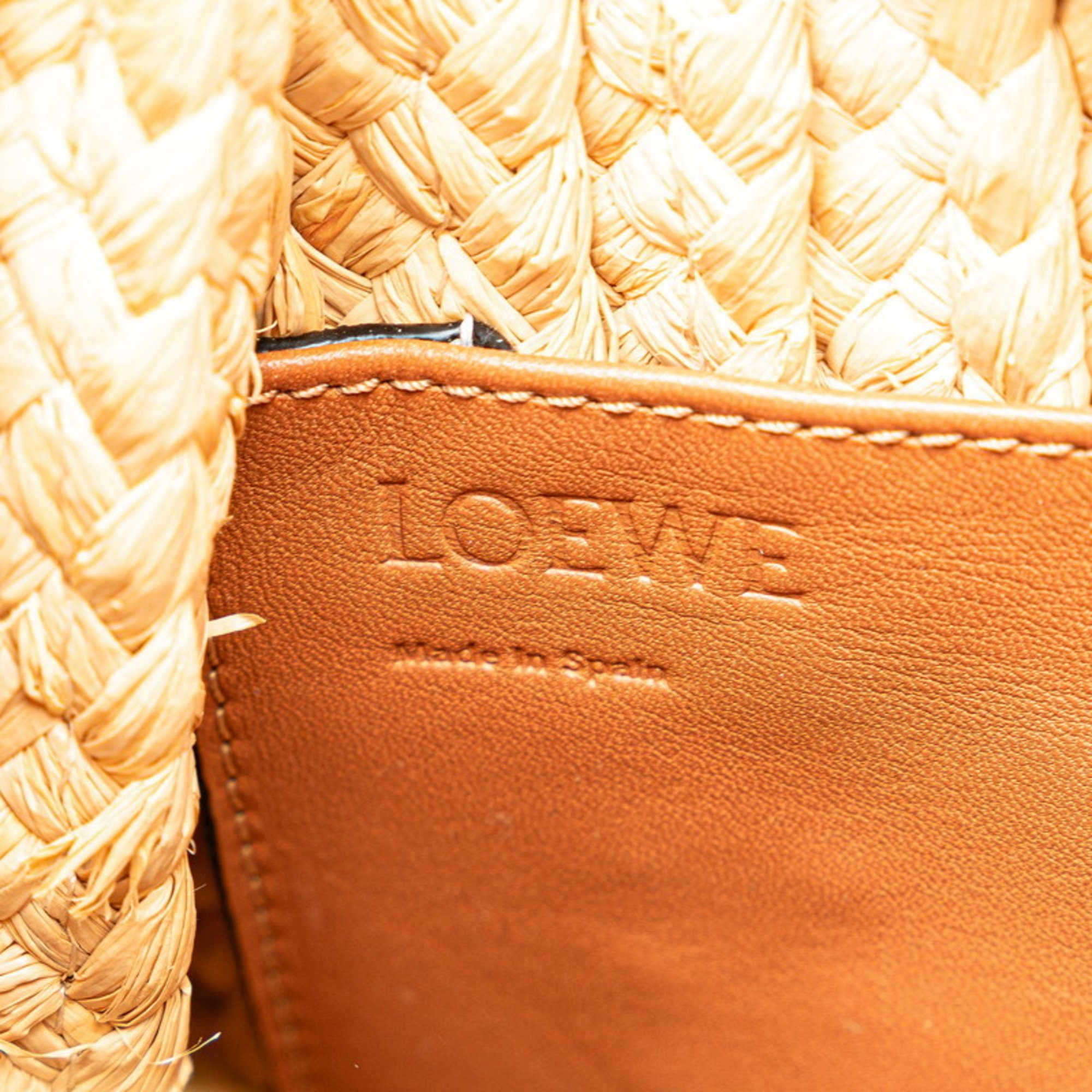 LOEWE Anagram Gate Handbag Shoulder Bag Brown Raffia Leather Women's