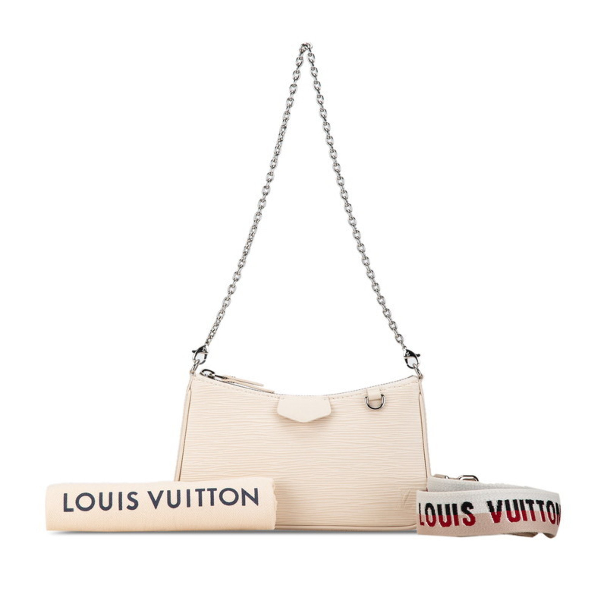 Louis Vuitton Epi Easy Pouch On Strap Chain Shoulder Bag Handbag M81239 White Leather Women's LOUIS VUITTON