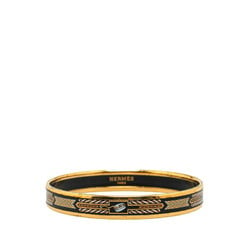 Hermes Enamel PM Cloisonne Bangle Gold Black Plated Women's HERMES