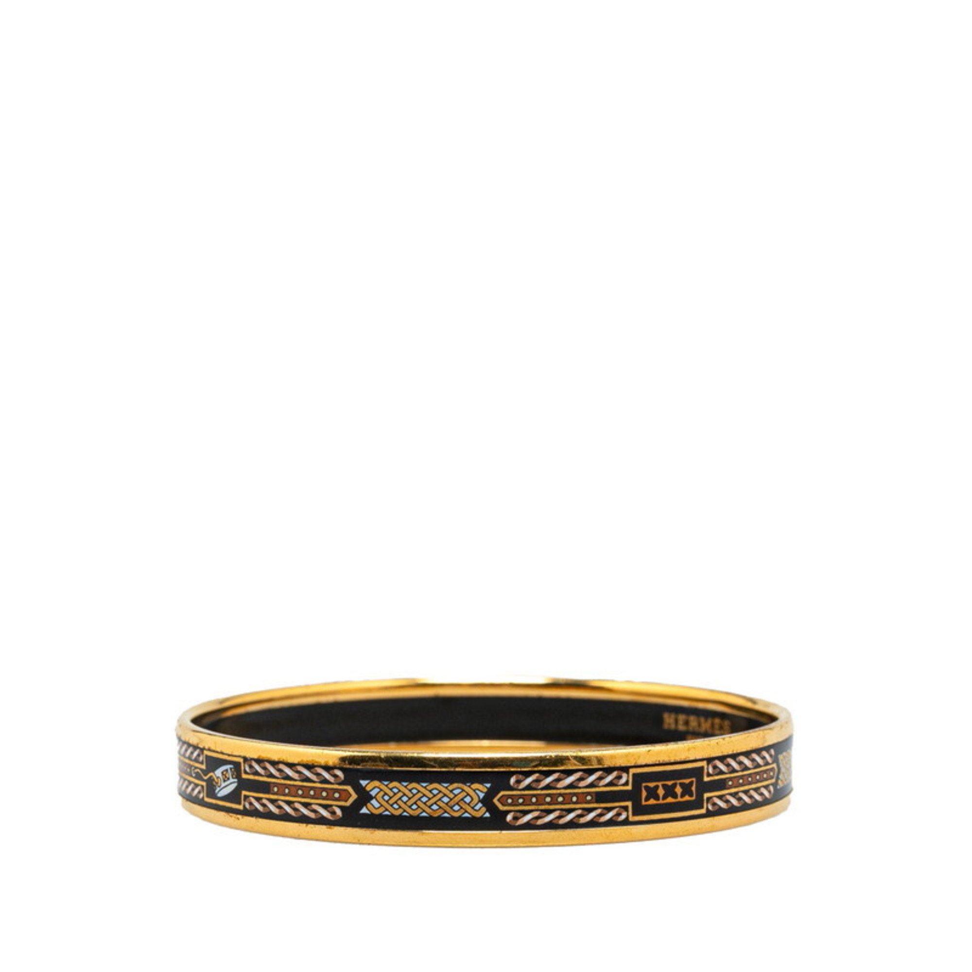 Hermes Enamel PM Cloisonne Bangle Gold Black Plated Women's HERMES