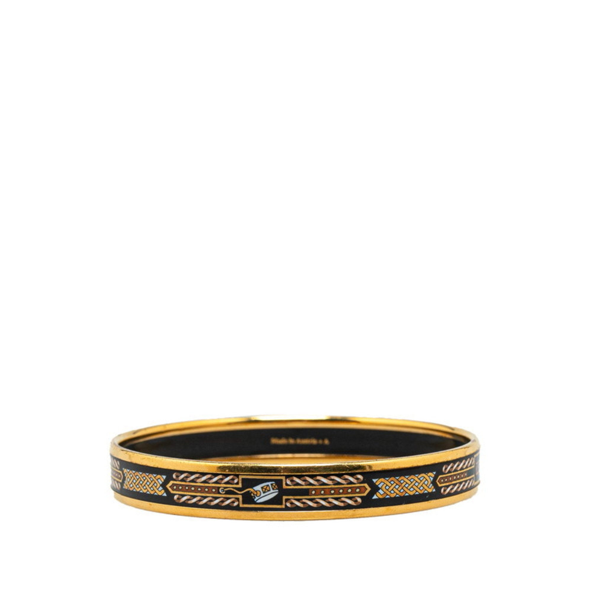 Hermes Enamel PM Cloisonne Bangle Gold Black Plated Women's HERMES