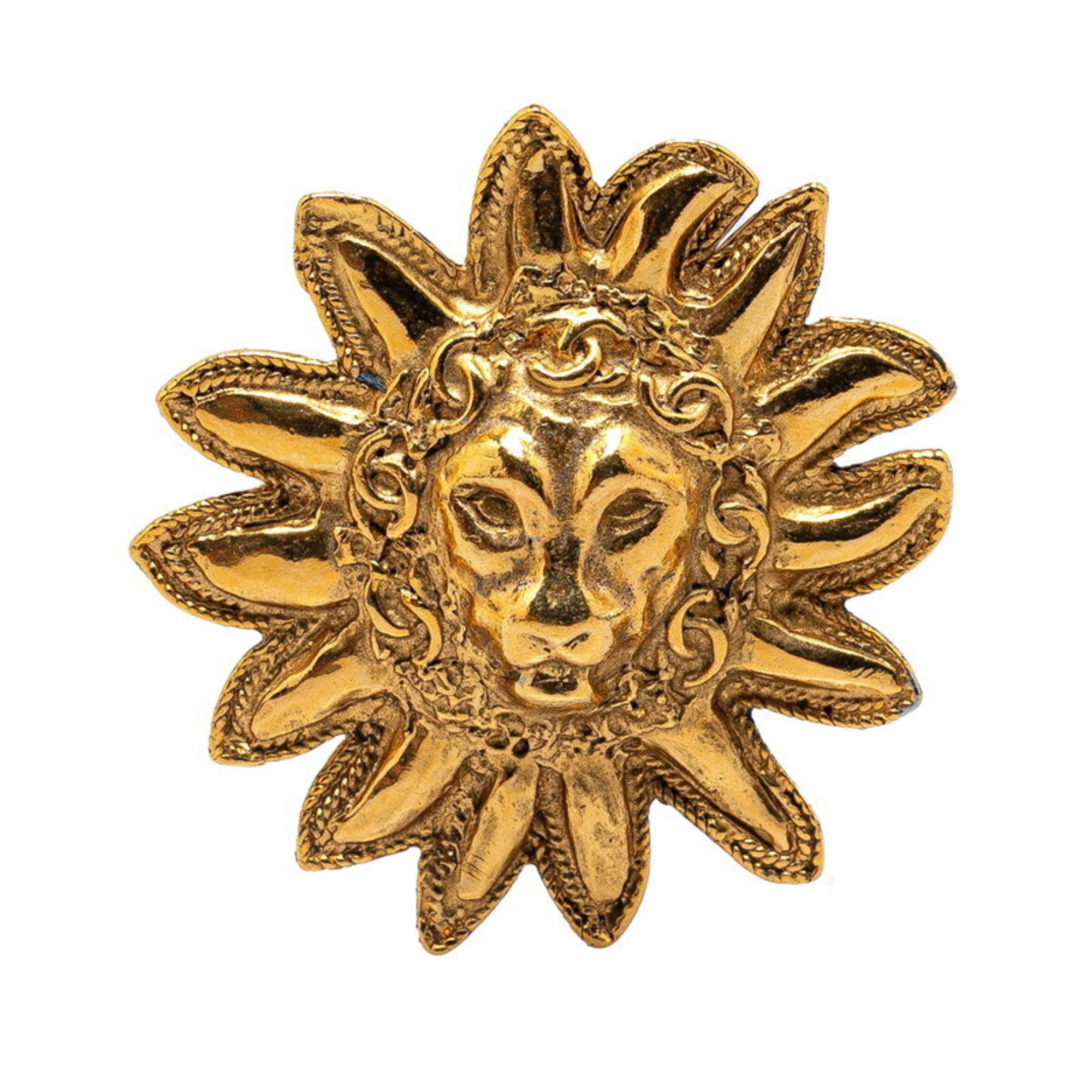 Chanel Coco Mark Lion Motif Brooch Gold Plated Women's CHANEL